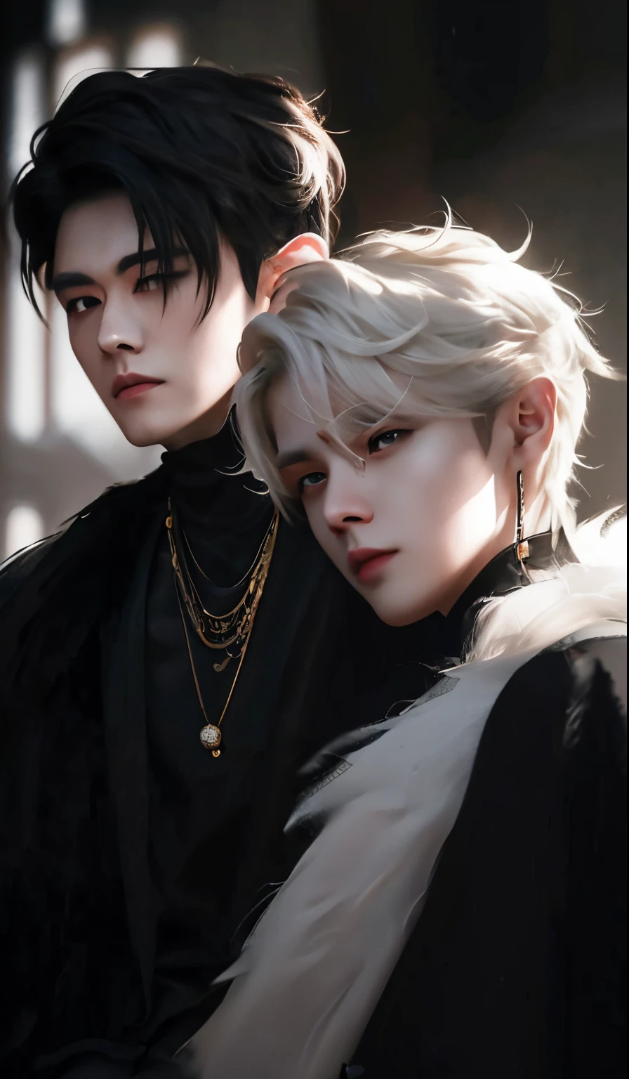 Dos hombres con pelo blanco y ropa negra posando para una foto.., Obras de arte al estilo de Guweiz, por Yang J, Nixeu y Sakimichan, Wlop y Sakimichan, inspirado por Yanjun Cheng, Cai Xukun, Sakimichan y Frank Franzzeta, Fanart de alta calidad, Guweiz, por Ni Tian, Targaryen, Estilo Juego de Tronos