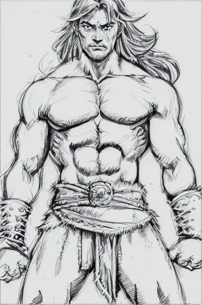 homem velho humano, Conan, the Barbarian, ((sozinho)), escala de cinza, monocromatic, sem antecedentes_com um fundo branco puro, fundo simples, black and white art sketch