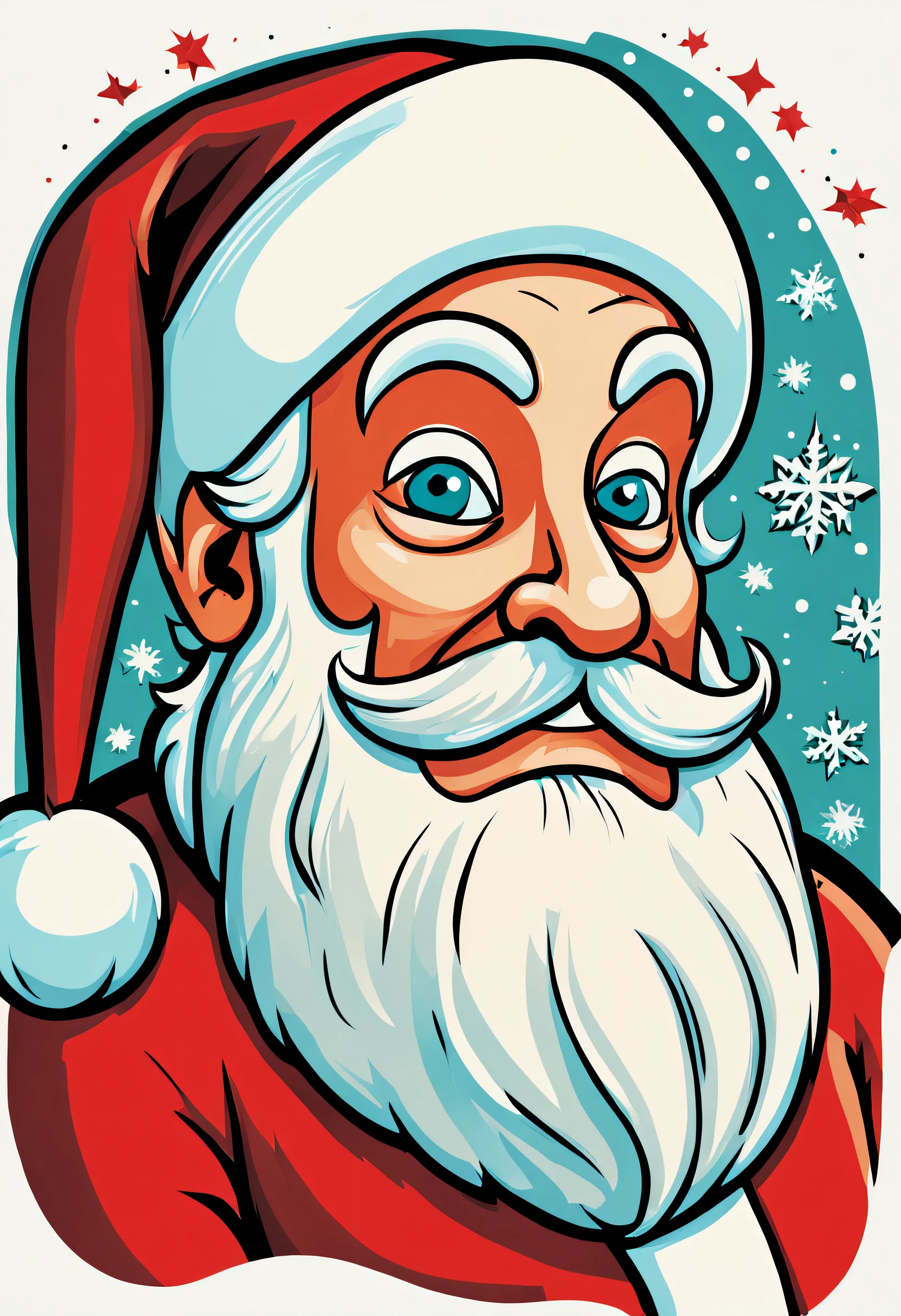 a retro Christmas Sticker of a Santa, high quality, cartoon sticker, blank background