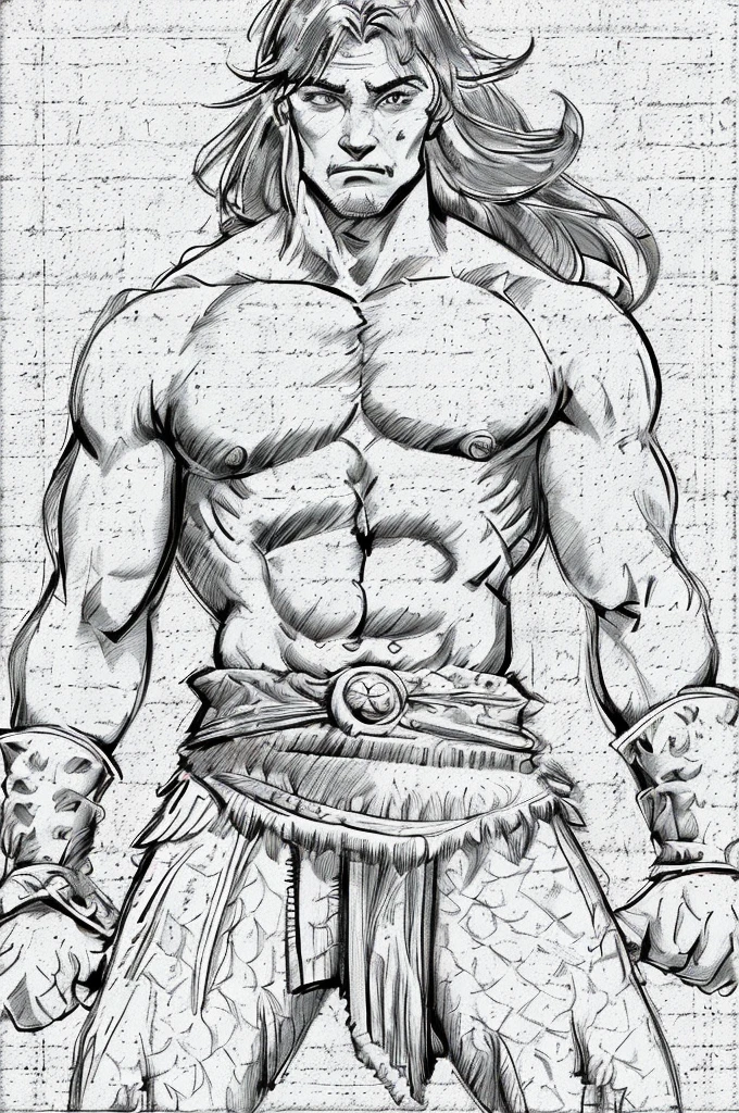 homem velho humano, Conan, the Barbarian, ((sozinho)), escala de cinza, monocromatic, sem antecedentes_com um fundo branco puro, fundo simples, black and white art sketch