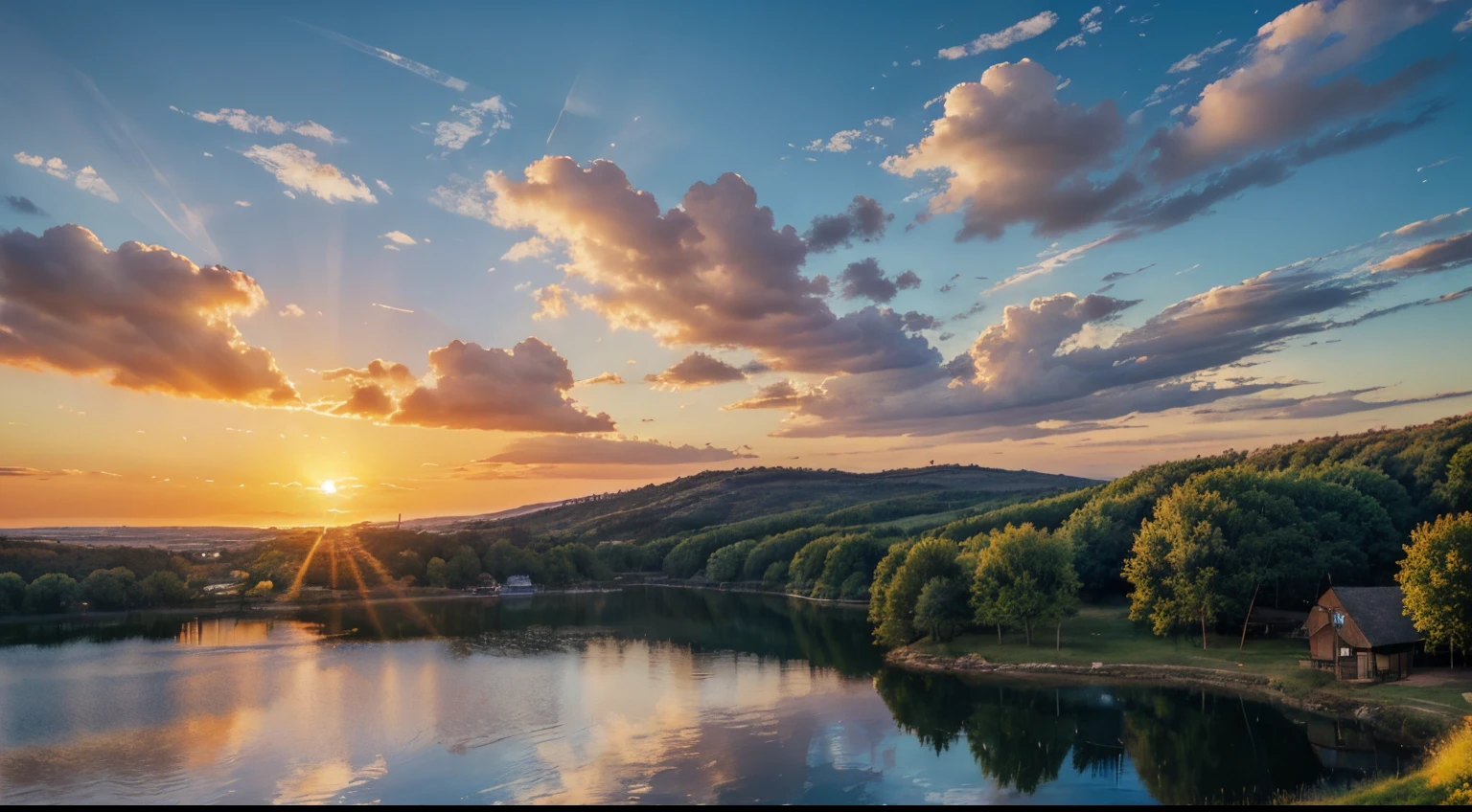 Imagine a serene landscape, with calm and crystal clear waters reflecting the last rays of sunshine of the day. The sky is painted in shades of orange, pink and gold, creating a magical and tranquil atmosphere. The gentle breeze caresses your face as you contemplate this scene. In this scenario, you feel God's presence in a deep and comforting way. The harmony between the colors of the sky and the reflection in the waters conveys a sense of unity between the divine and nature. It is as if God is present in every ray of sunshine that is reflected in the water, enveloping everything with love and peace. God's presence is felt in the serenity of the landscape, in the stillness of the waters and in the spectacle of the sunset. It is as if God Himself is painting the sky and blessing the world with His beauty and grace. It is a sacred time to connect with the divine, to find inner peace and to renew faith. Water represents life and purification, and in this landscape, it is a reminder of God's care for us. Just like cleansing and refreshing water, God purifies and renews us with His presence and unconditional love. In the presence of God, the waters become a symbol of healing and spiritual renewal. In this landscape of a morning with the sunset, in the tranquil waters, the presence of God is intensely felt. It is a time to connect with the divine, to reflect on His greatness, and to feel enveloped by His peace and love. It's a scene that inspires gratitude, reverence, and trust in God's constant presence in our lives. --auto