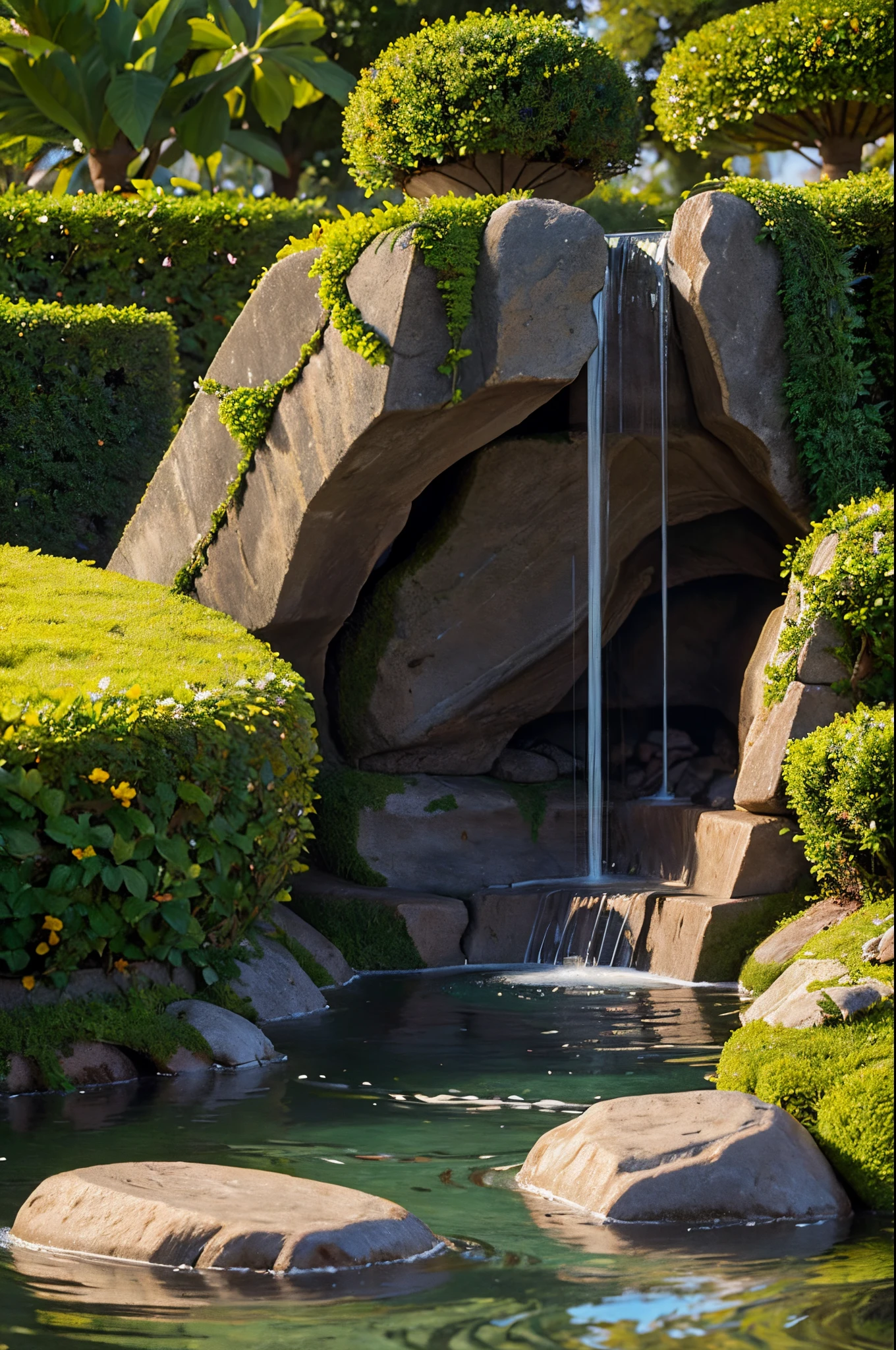 jardim de flores, water fountain sprouting from the rock