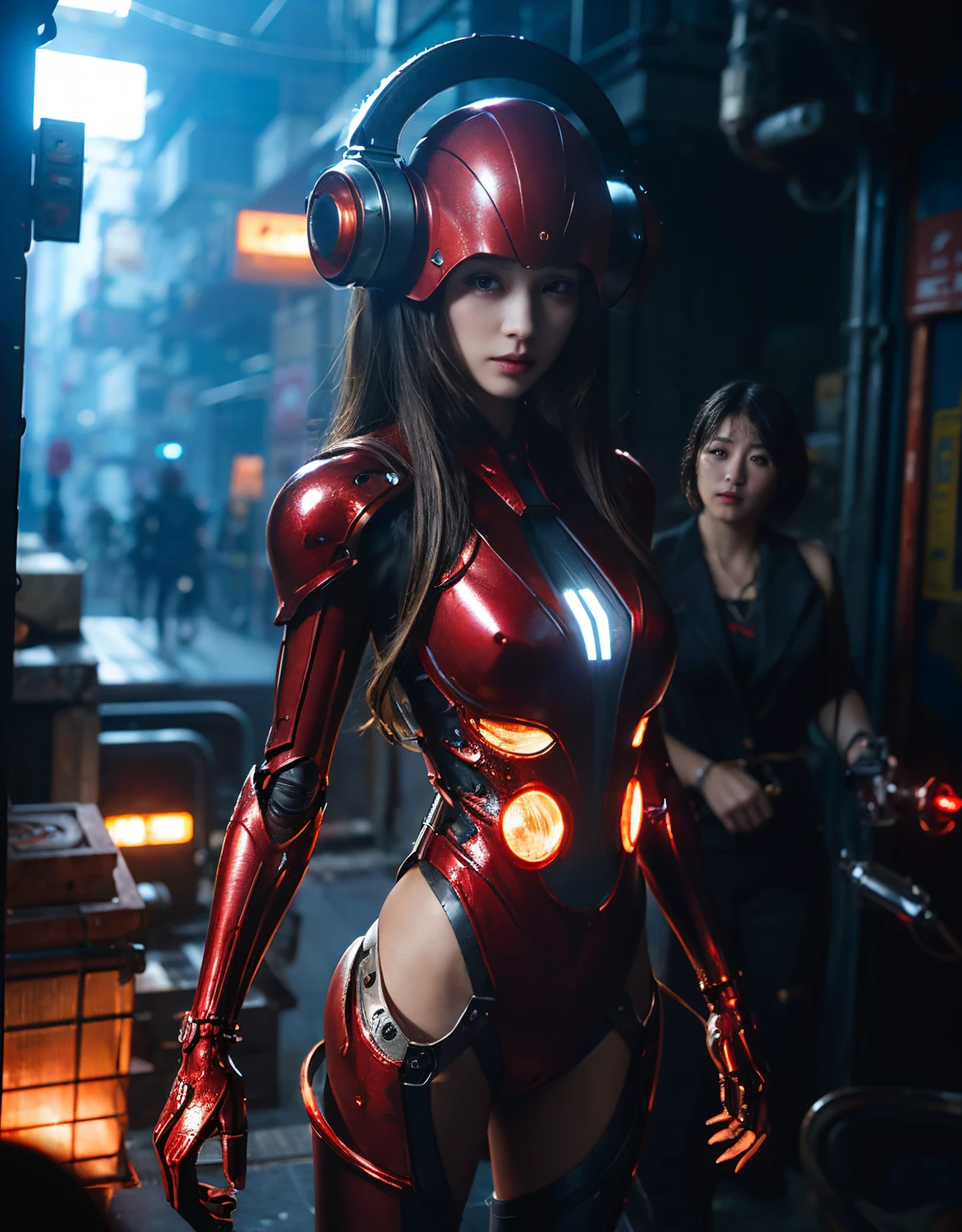 (Skimpy mechanical girl and alien background)、(Mystical expression)、top-quality、masterpiece、超A high resolution、(Photorealsitic:1.4)、Raw photo、女の子1人、glowy skin、(((1 Mechanical Girl)))、(Red Metal Bodysuit)、(Natural alien background to fight aliens)、(Small LED)、((super realistic details))、vertical giant monster background),globalillumination、Shadow、octan render、8K、ultrasharp、Robot background、Colossal tits、Raw skin exposed in the cleavage、red metal、Details of complex ornaments、Japan details、highly intricate detail、Realistic light、(Mystical expression),CG Society Trenlow Eyes、Eyes shining towards the camera、Mechanical marginal blood vessels connected to neon detail tubes)、(Wires and cables connecting to the head)、Small LED、,Mechanical thighs、Toostock、(Hands are also made of machines)、机器人、future alien、Please wear a mechanical helmet、