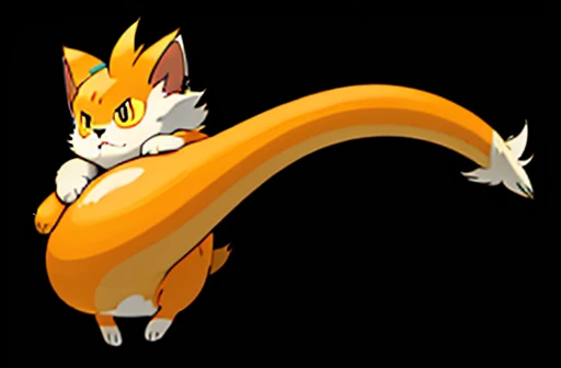 white cat. orange ears. orange fluffy tail. electric type pokemon