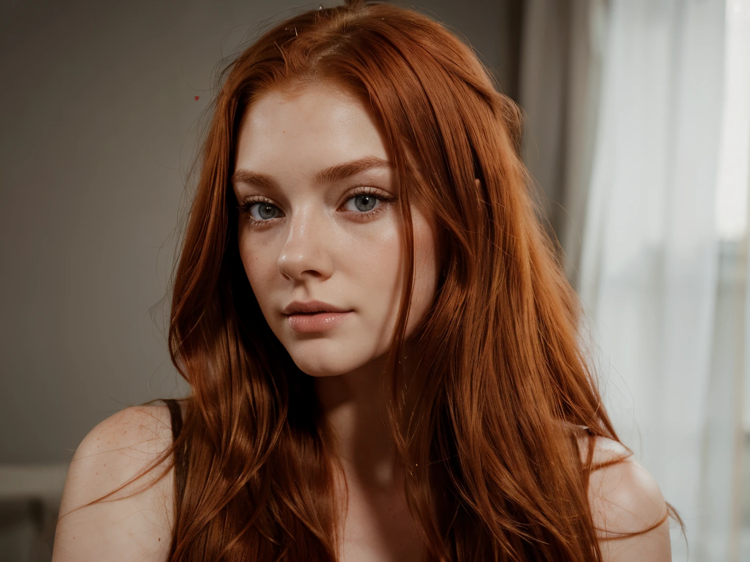 red hair woman with long hair and grey eyes posing for a picture, gorgeous young model, red hair grey eyes, red hair, dark blonde hair, beautiful model, a girl with red hair, red hair, girl with red hair, soft portrait shot 8 k, very pretty model, natural soft pale skin, beautiful female model,