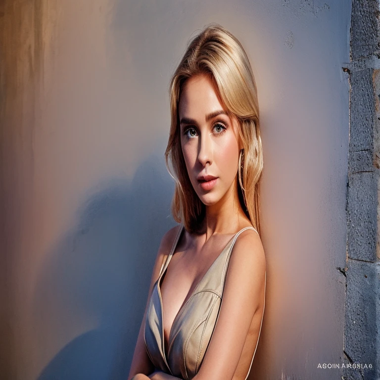 mulher loira com um vestido bege encostado na parede, pintura digital realista, 🤤 retrato da menina, liso. pintura digital, arte digital. art-station, pintura digital fotorrealista, lindo pintura digital, Arte digital realista 4K, Arte digital realista 4K, retrato colorido, retrato de arte digital, foto retrato suave 8 k, # 1 pintura digital de todos os tempos