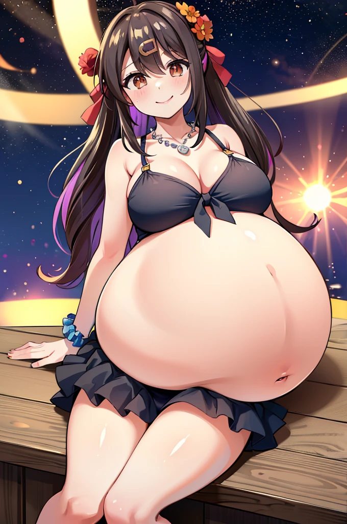 masterpiece,best quality,highres,ultra-detailed,ccmihari,long hair,multicolored hair,twintails,bangs,hair between eyes,hairclip,hair flower,hair ribbon,necklace,bikini,front-tie bikini top,wrist scrunchie,white bikini skirt,anklet,barefoot,pool,sitting,smile, big belly, huge belly, vore, big belly, (big belly:1.7), (large belly:1.7), large belly, huge large belly, hermoso, obra maestra, mejor calidad, cara extremadamente detallada, perfect ilumination, hyper pregnant, (hyper pregnat:1.6), 1girl, solamente, (manos perfectas, Perfect anatomy), Masterpiece 8k, (belly con forma humana:1.3) , one eyes close , sonrojo, muslos anchos, caderas anchas, boca abajo, acostada, acostada sobre barriga, hermoso, obra maestra, mejor calidad, cara extremadamente detallada, perfect ilumination, 1girl, solamente, (manos perfectas, Perfect anatomy), Masterpiece, 8k, , cara detallada, (cara detallada;1.4), sonrojo, sonrisa, manos perfectas, perfect belly