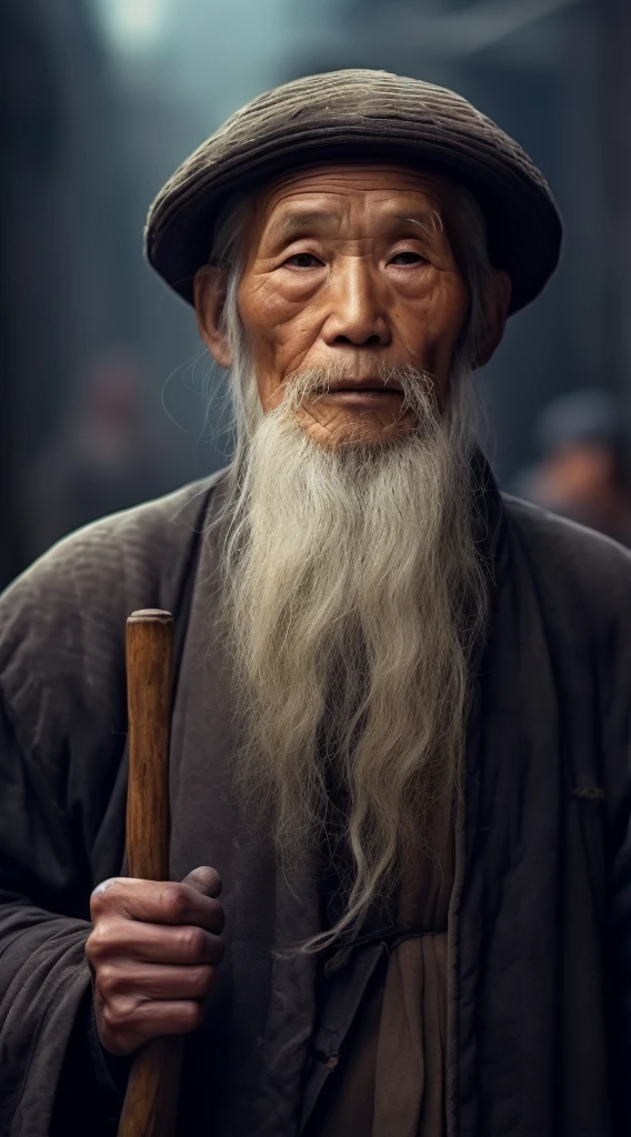 with a long beard、With a hat on、Handsome man holding magic wand, one old man, sharp looking portrait, calm expression, Smart old man, stunning portrait, beautiful portraits, with a calm expression, portrait of monk, perfectly centered portrait