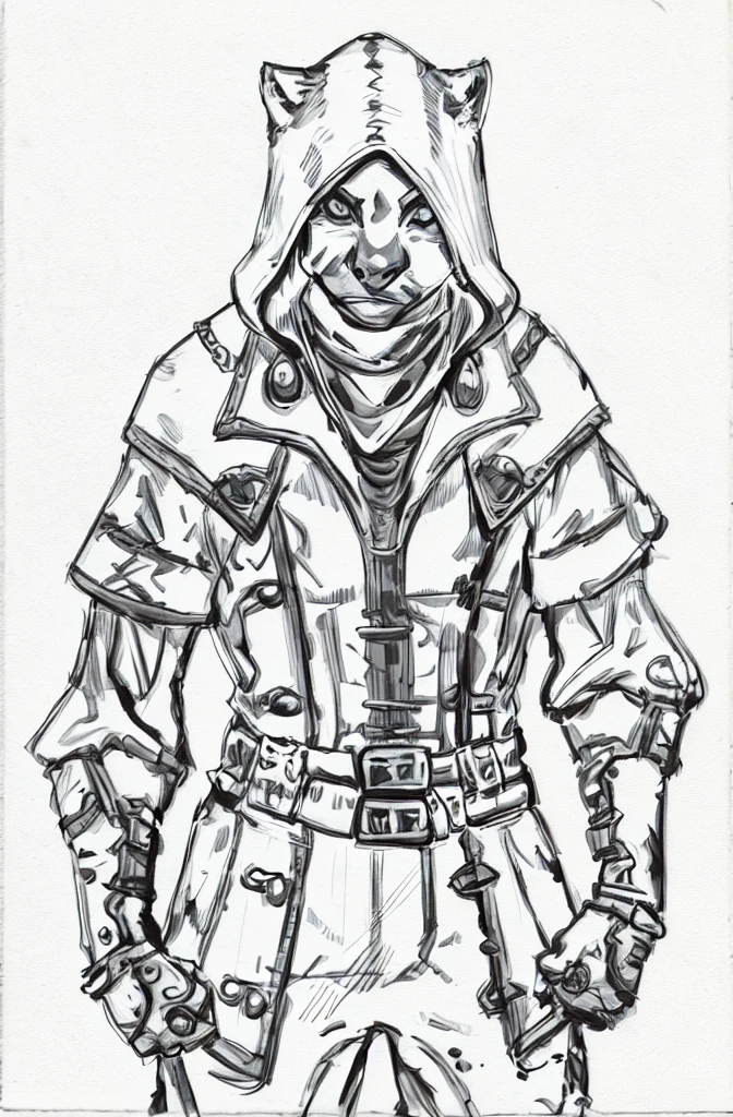 Tabaxi, uma jovem personagem feminina de Dungeons and Dragons, ((sozinho)), escala de cinza, monocromatic, sem antecedentes_com um fundo branco puro, fundo simples, black and white art sketch