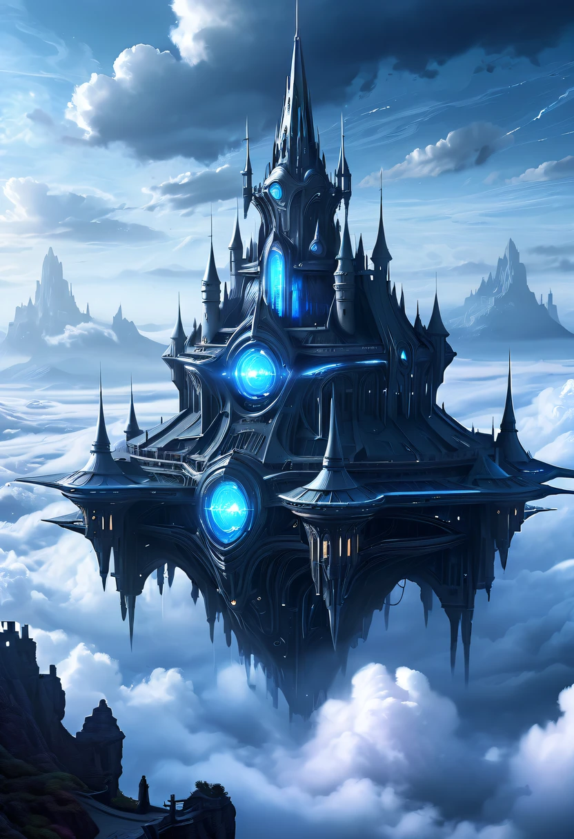 (Translucent ethereal alien warrior:1.5)，Above the clouds，Interstellar voyage，Huge high-tech floating Gothic castle，Above the clouds，Huge mobile Gothic castle，Floating Gothic castle，(Sea of Clouds:1.3)，Futuristic alien warrior futuristic floating castle and futuristic futuristic floating castle background, inspired by Marek Okon, Beautiful sci-fi art, Sci-fi digital art illustration, Digital Cyberpunk Art, science fiction digital painting, futuristic digital painting, futuristic concept art, Sci-fi floating castle landscape ahead, science fiction digital art, Advanced digital cyberpunk art, Amazing cyberpunk alien warrior