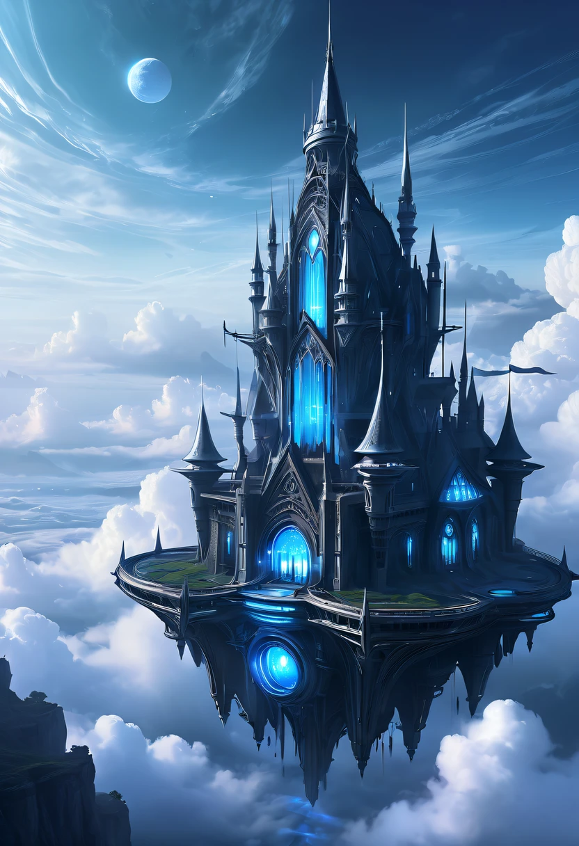 (Translucent ethereal alien warrior:1.5),Above the clouds,Interstellar voyage,Huge high-tech floating Gothic castle,Above the clouds,Huge mobile Gothic castle,Floating Gothic castle,(Sea of Clouds:1.3),Futuristic female futuristic floating castle with futuristic futuristic floating castle background, inspired by Marek Okon, Beautiful sci-fi art, Sci-fi digital art illustration, Digital Cyberpunk Art, science fiction digital painting, futuristic digital painting, futuristic concept art, Sci-fi floating castle landscape ahead, science fiction digital art, Advanced digital cyberpunk art, dreamy cyberpunk girl