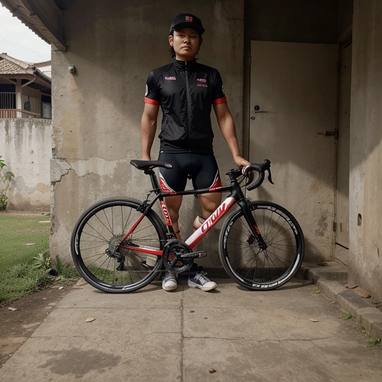Seorang pemuda mengendarai sepeda