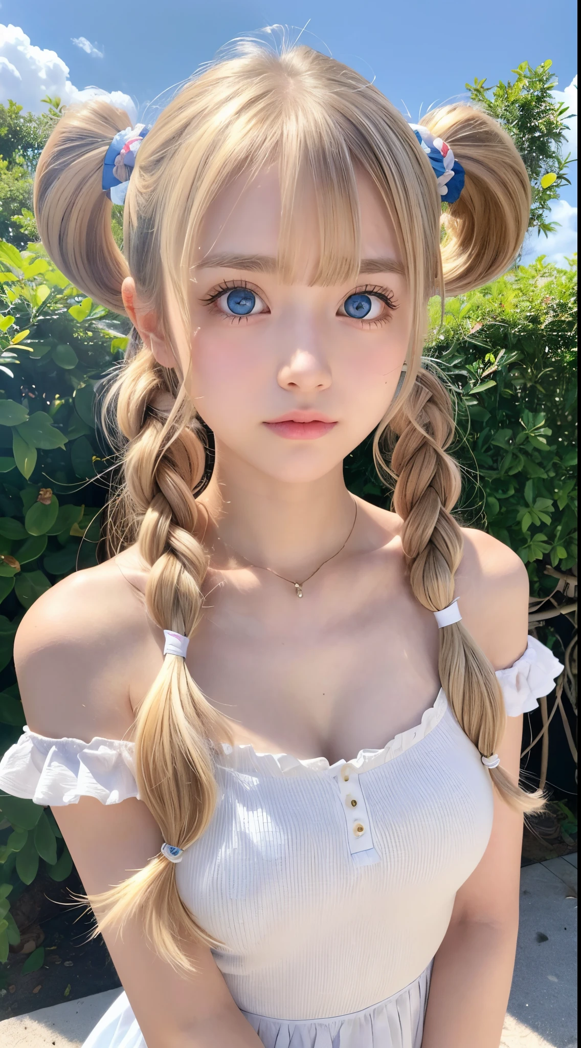 Twin tails are sexy, So that person&#39;s face.., Super cute and beautiful、Very beautiful skin that shines brightly、Beautiful disheveled bangs、Very beautiful and cute sexy bright sky blue eyes、Very big eyes beautiful very long shiny soft blonde hair、18 years old petite, really beautiful and cute girl、Glossy Face、teak polished、White and beautiful skin、