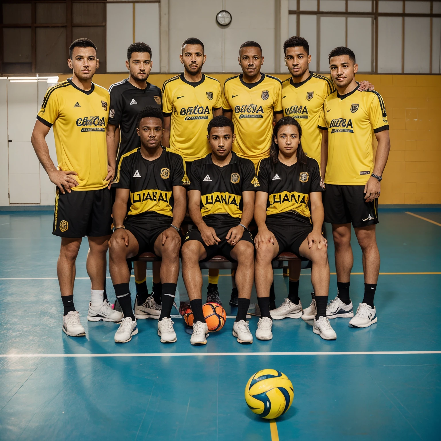 Equipe de futsal chamada tabiqueiros, cores em amarelo e preto