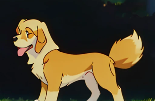 golden retriever in the style of pokemon. grass background