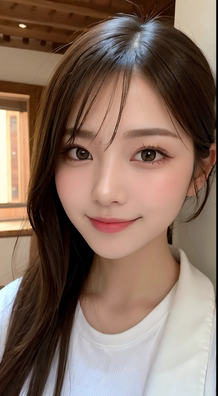 masutepiece, Best Quality, Illustration, Ultra-detailed, finely detail, hight resolution, 8K Wallpaper, Perfect dynamic composition, Beautiful detailed eyes, Down jacket,poneyTail,Small breasts natural color lip, Bold sexy poses,Smile、20 years girl、Cute、Sexy shot looking at camera,Raw photo,Perfect and beautiful face,beautifull detailed face,Raw photo