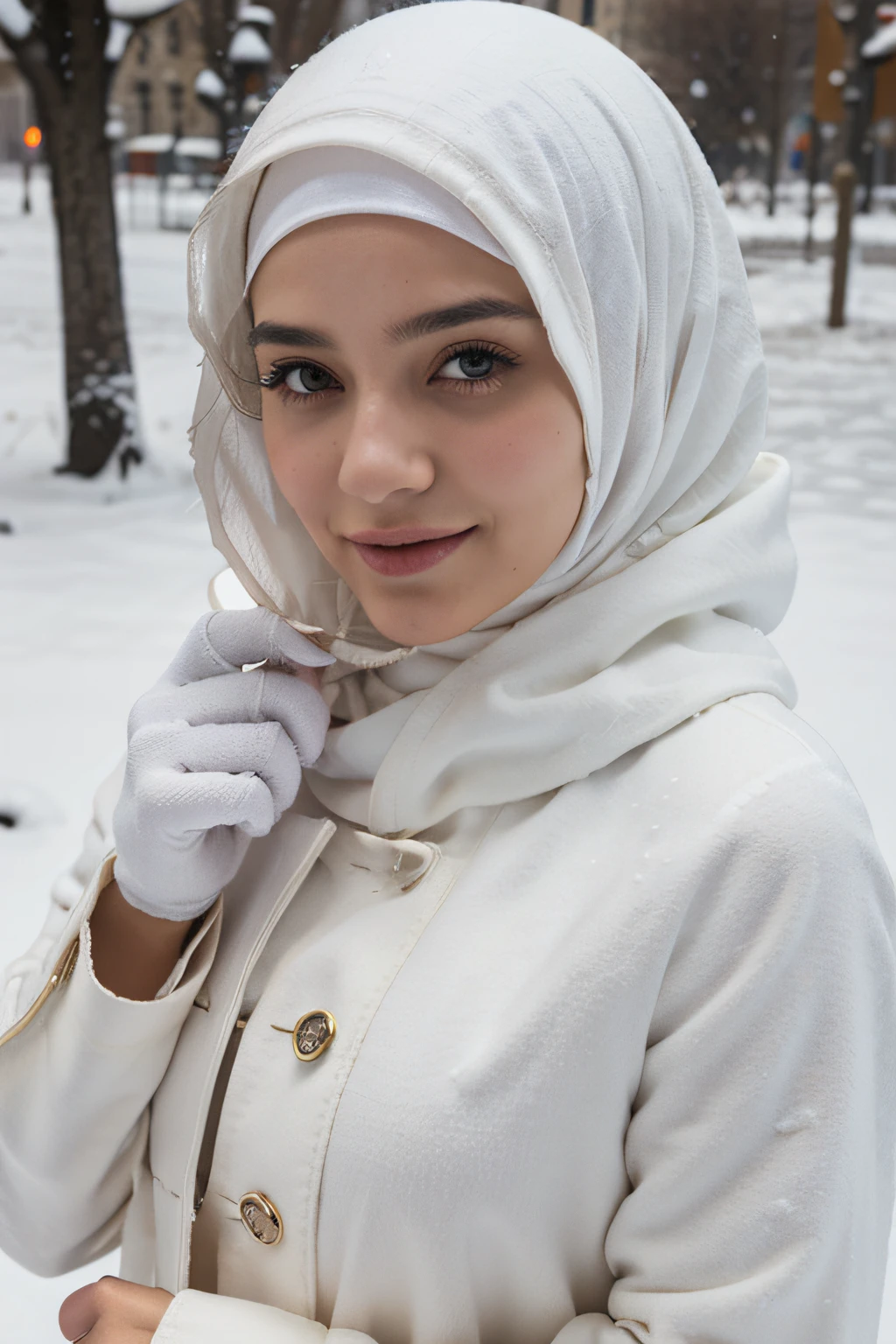 femme ,le hijab ,manteau grand ,bonnet ,Gants ,neige