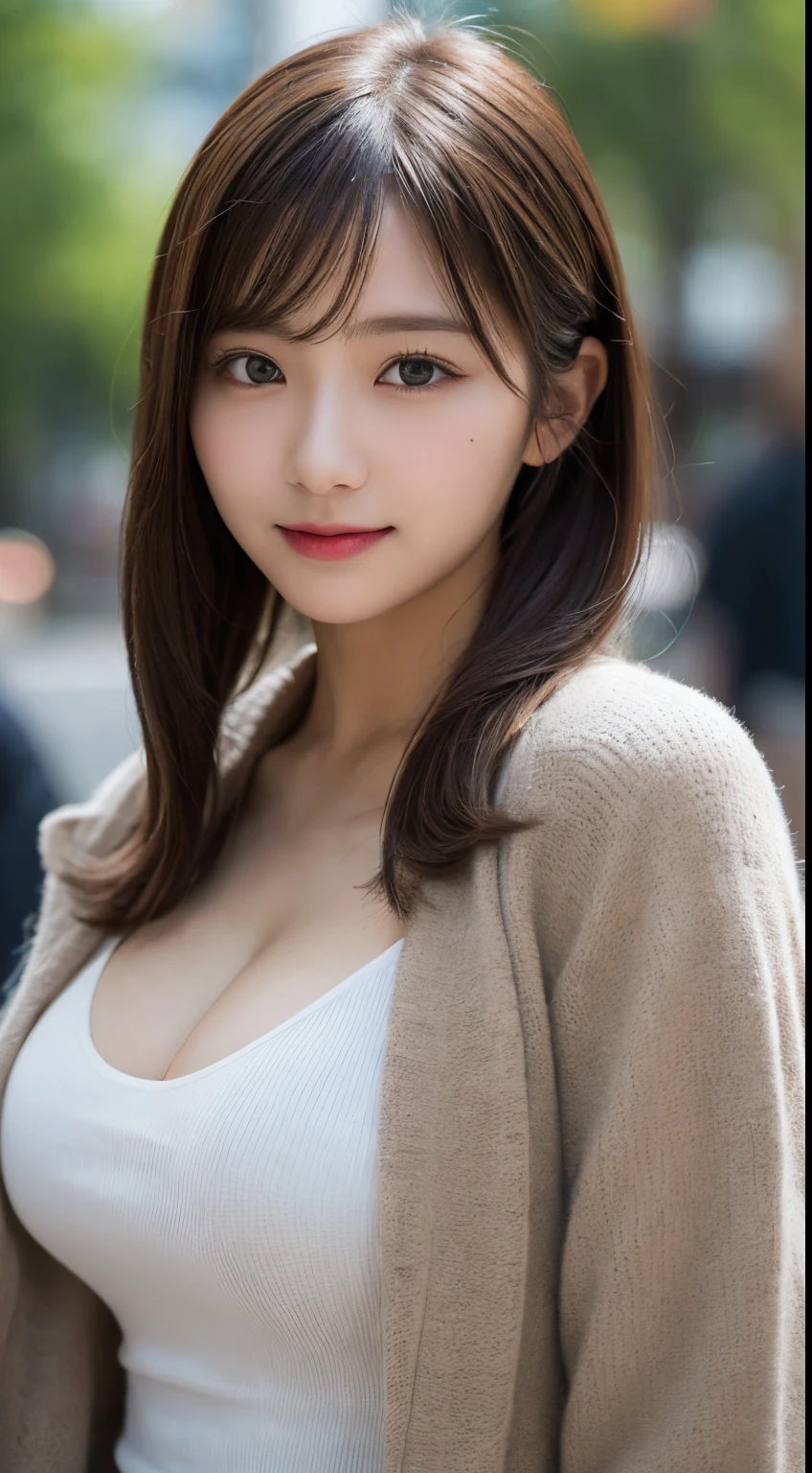 masutepiece, Best Quality, Illustration, Ultra-detailed, finely detail, hight resolution, 8K Wallpaper, Perfect dynamic composition, Beautiful detailed eyes, Down jacket,poneyTail,Small breasts natural color lip, Bold sexy poses,Smile、20 years girl、Cute、Sexy shot looking at camera,Raw photo,Perfect and beautiful face,beautifull detailed face,Blur the background,Raw photo