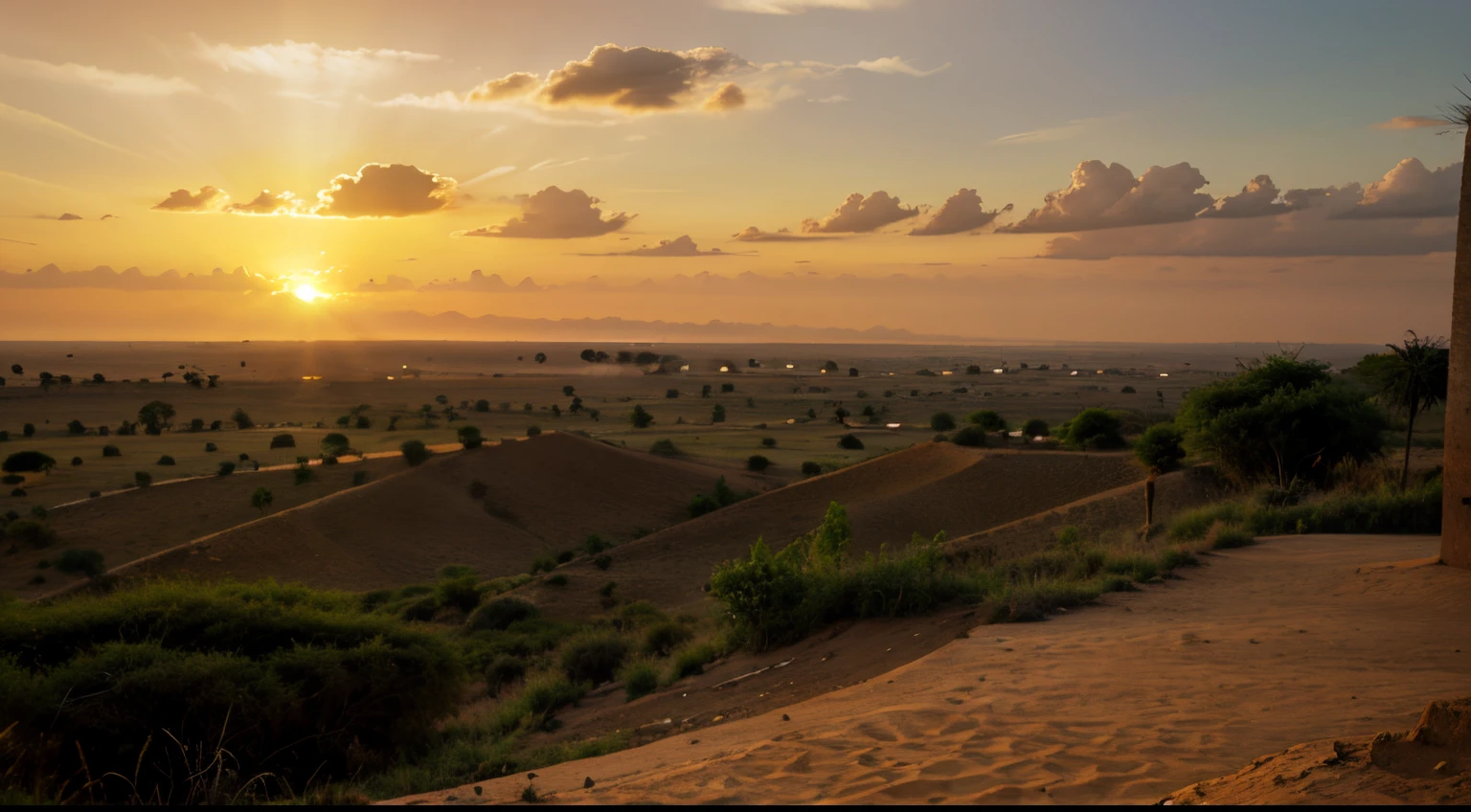 Landscape of Africa with warm sunset