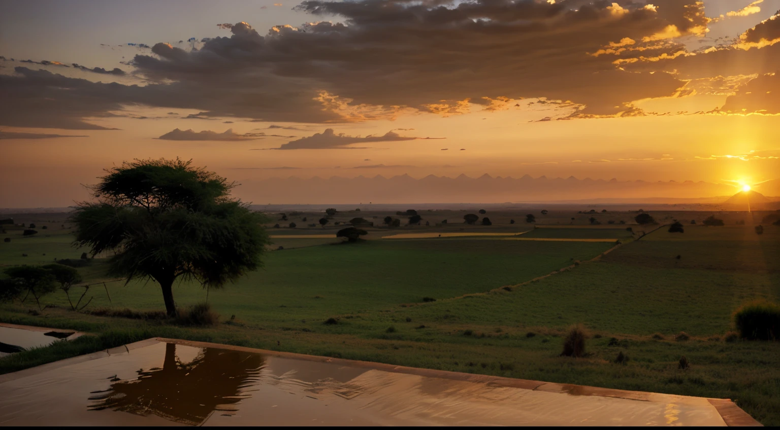 Landscape of Africa with warm sunset