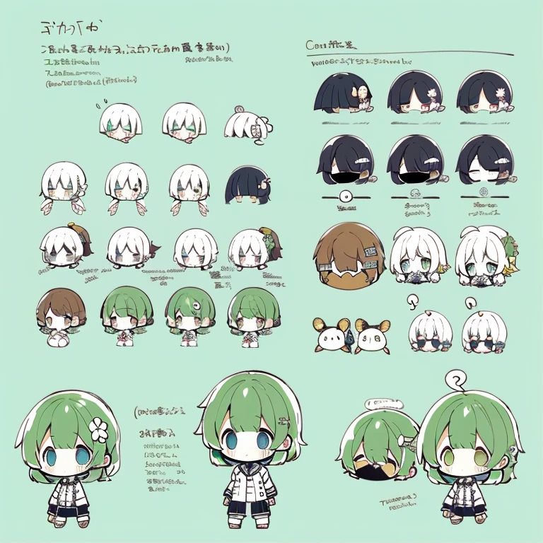 Type sheet, Character Sheets, Three types,Shot Full Body,Game Character Design,tmasterpiece, topquality, big mouth、technique'countenance、Massive sweat、whole body picture, 1girl in、jacket 、cartoon bone、 ,chibi:1,Chibichiara, Zanime Girl, cowboy shot, , Sleeves, Trimmed with ribbons,