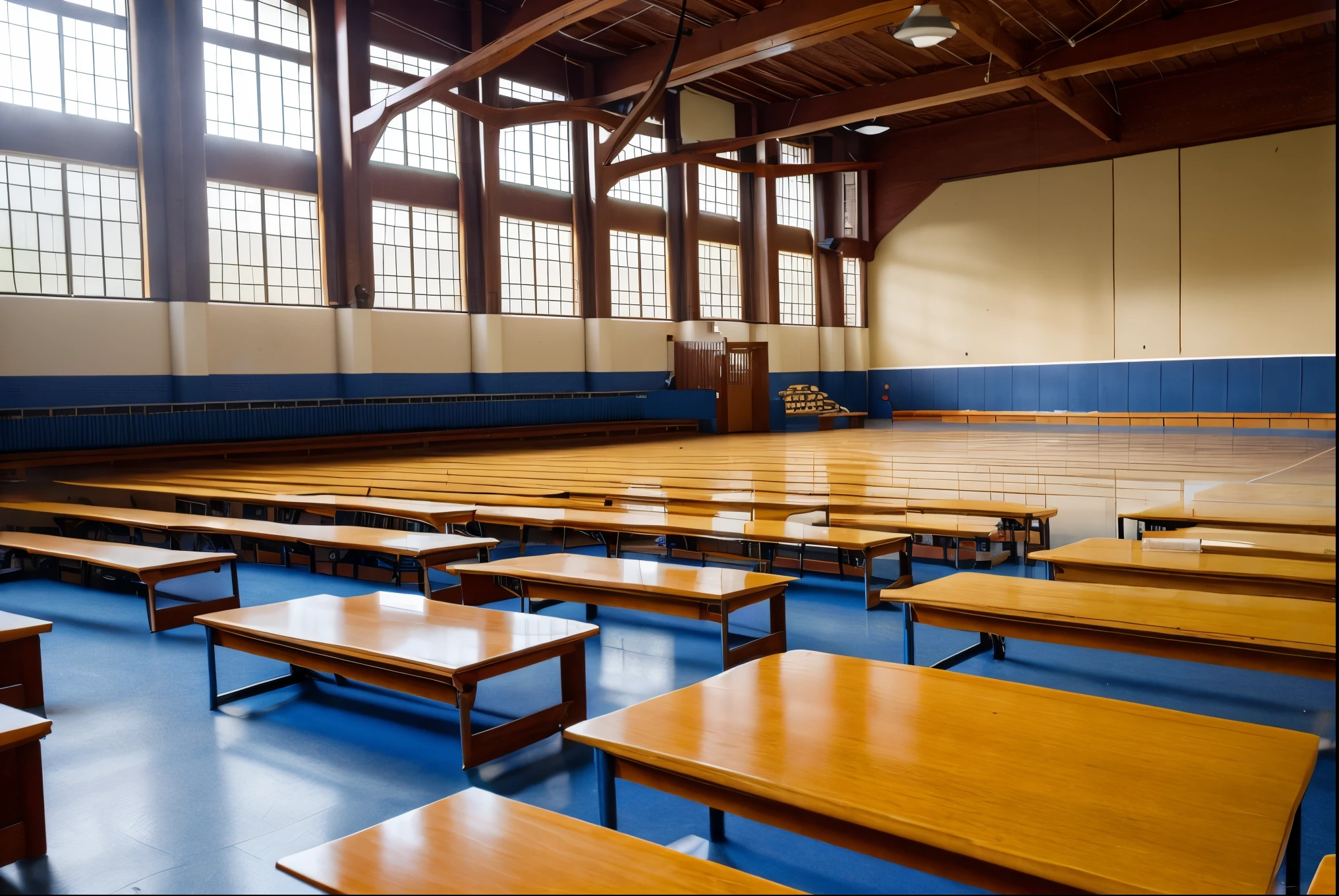 Large gymnasium of the school、On the altar、Lots of students