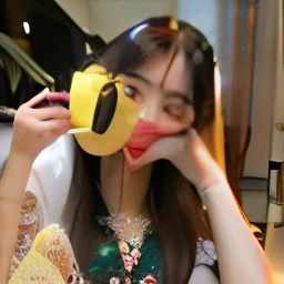 there is a woman holding a banana in front of her face, 🐿🍸🍋, Sha Xi, 🍸🍋, Mukbang, Krystal, Heonhwa Choe, taken in the early 2020s, foto de perfil, ulzzang, Ai Yazawa, JIA, Gongbi, suave en _ Los antecedentes, ji-min