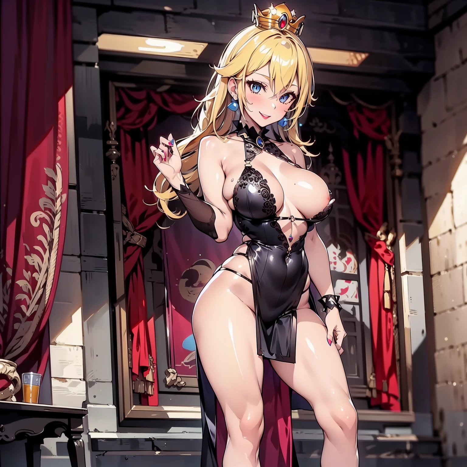nsfw++++,steel pipe, a close up of a cartoon of a woman in a fishnet outfit, oc commission, fullbody commission for, commission for high res, full body portrait of a short!, goth sult outfit, full body!, soda themed girl, cel - shaded art style, full body!!, detailed fanart, commission for, full body!!!, female protagonist :8, high quality fanartfishnets, fishnet_legwear, 1girl, breasts, blue_eyes, solo, nail_polish, piercing, navel_piercing, detached_sleeves, thighhighs, black_hair, meduime_breasts, gloves, shorts, navel, midriff, elboloves, earrings, cleavage, holding, collar, jewelry, looking_at_viewer, bare_shoulders, hand_on_hip, purple_nails, studded_bracelet, black_lipstick, used condom, thick_thighs, makeup, standing, short_shorts, lips, short_hair, crop_top, lipstick, cleavage_cutout, black_nails, gem, skindentation, flipped_hair, bustier, thighs, underwear, stomach, spiked_collar, wide_hips, eyebrows, puckered_lips, cowboy_shot, Princess Peach, crown, pink_nails, blush, alternate_costume, striped, eyebrows_visible_through_hair, fingerless_gloves, denim_shorts, lowleg, bondage_outfit, open_mouth, groin, grey_background, gothic, shiny_skin, shiny, denim, long_sleeves, skirt, short_hair, shirt, black_collar, sleeveless, cutoffs, eyeshadow, alternate_hairstyle, voluptuous, strip club background, Stripper, (((Pole dancing with strong sexual innuendo))), in the night club, be on stage, ((Carmelto)), (perfect female proportionlush, solo, solo focus, 1girl, milf, , voluptuous breast)++, beautiful detailed eyes, breast enhancement, toned female, glamorous perfect female proportion, sluttty whore woman, lascivious woman, (whore, gal, milf, sult, goth bimbo :1.2), (perfect female proportions:1.1), (seductive eyes:1.2), eyeliner, mascara, sexy makeup, (seductive smile:1.2), (mature woman:1.4), masterpiece, best quality, high quality, inside a shady American strip club and dollar bills in the air,