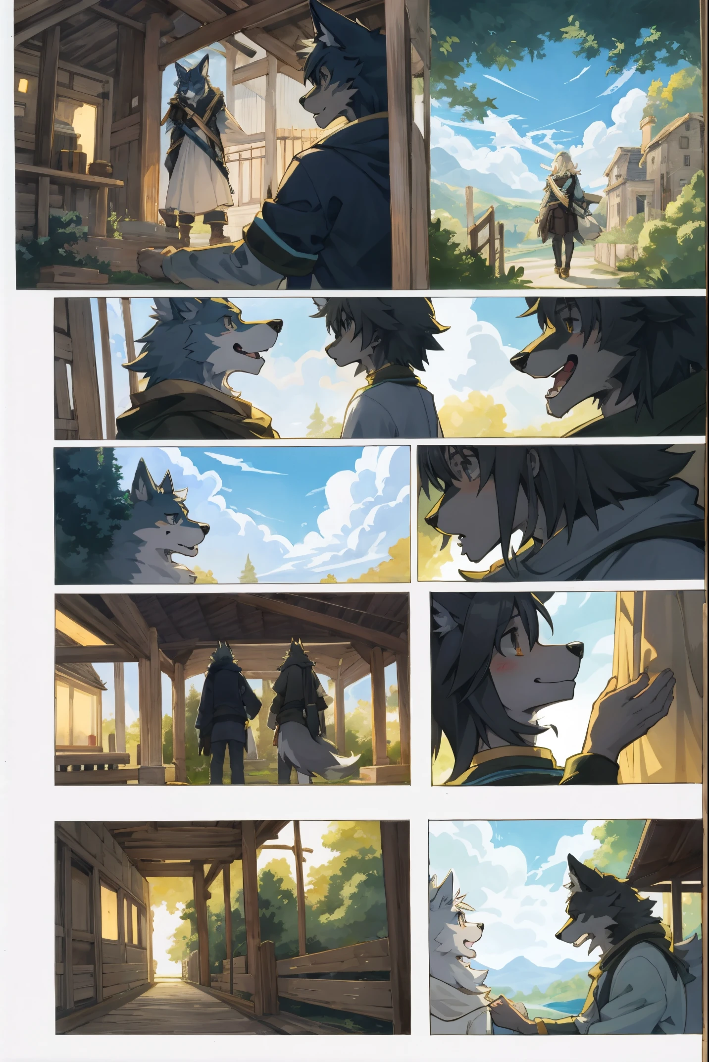 High-quality illustrations, doujinshi cover_page, highres, absurdres, The story of the meeting of a girl and a wolf,