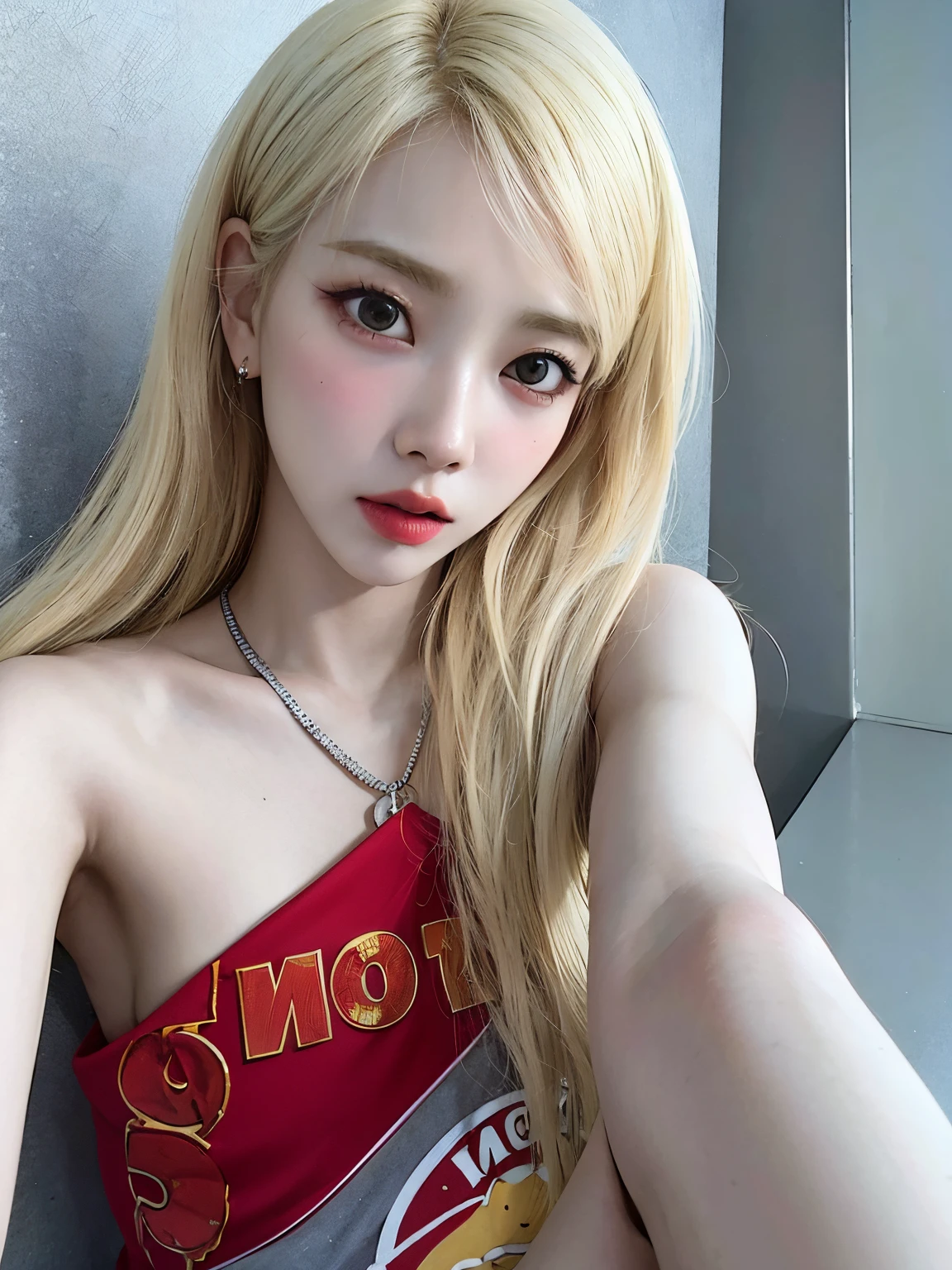 chica rubia con pelo largo con un top rojo y collar de plata, Kim Doyoung, con pelo largo blanco, Lalisa Manobal, con cabello largo y rubio, Parque Roseanne de Blackpink, con el pelo largo y blanco, Sun Yunjoo, Retrato de Jossi de Blackpink, Jossi de Blackpink, ulzzang, Retrato de Kim Petras, Sha Xi