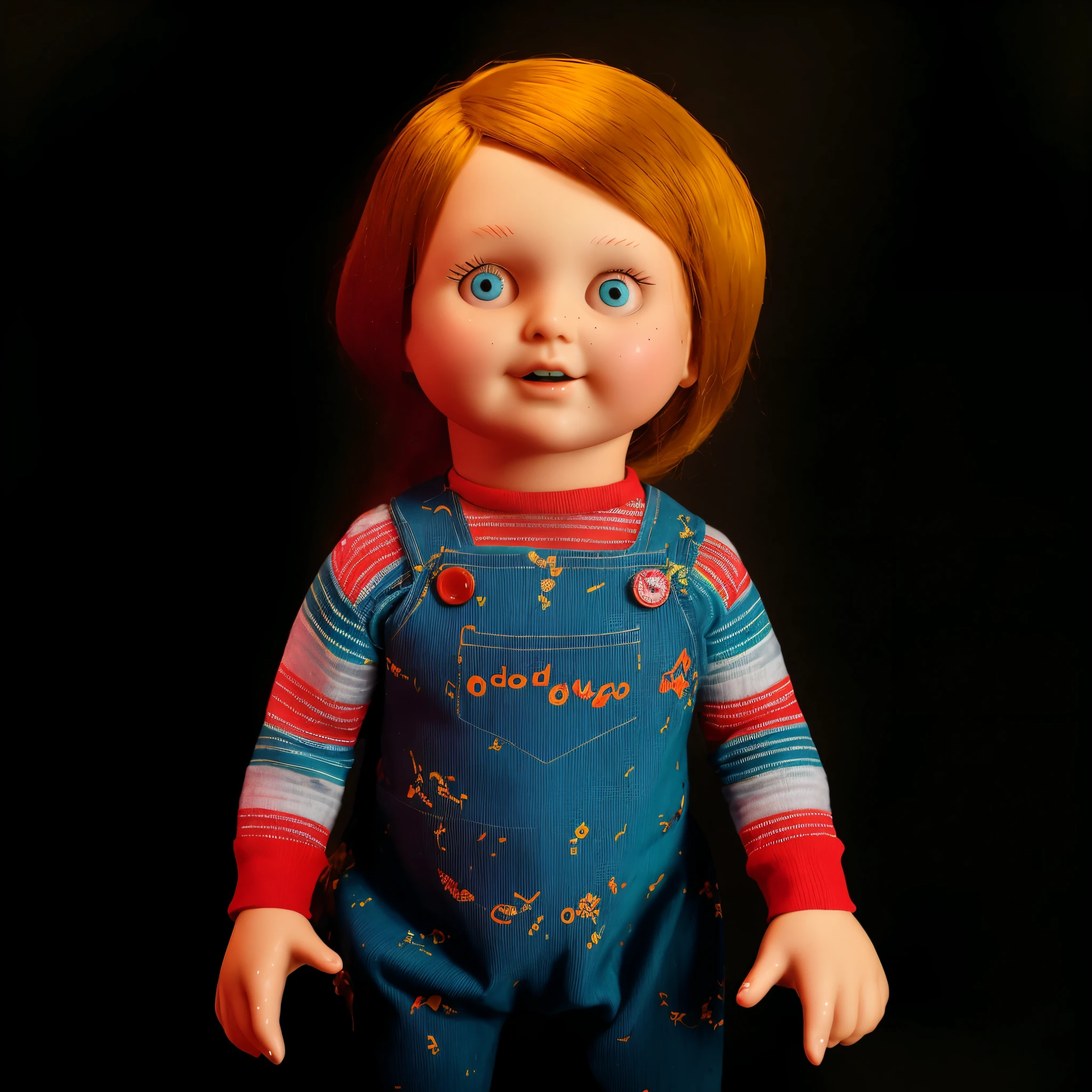 Assunto: uma boneca de porcelana antiga com uma rachadura, rosto oco, olhos sem vida, standing dusty in a dimly lit attic. uma boneca'Your clothes are old and tattered, a striped t-shirt and a dark blue jumpsuit. The attic is empty and a box of dolls is left behind. A imagem deve ser uma fotografia, capturando uma boneca'the mysterious presence in your spooky environment. The camera photo is a close-up, focando na boneca'The face and its disturbing expression. Use uma lente de 50mm para capturar os detalhes e enfatizar a boneca'Recursos. Lighting is a mix of soft ambient light and shadows, creating a sense of mystery and dread. The resolution must be 4K to capture the doll'the intricate details and atmosphere of the attic."