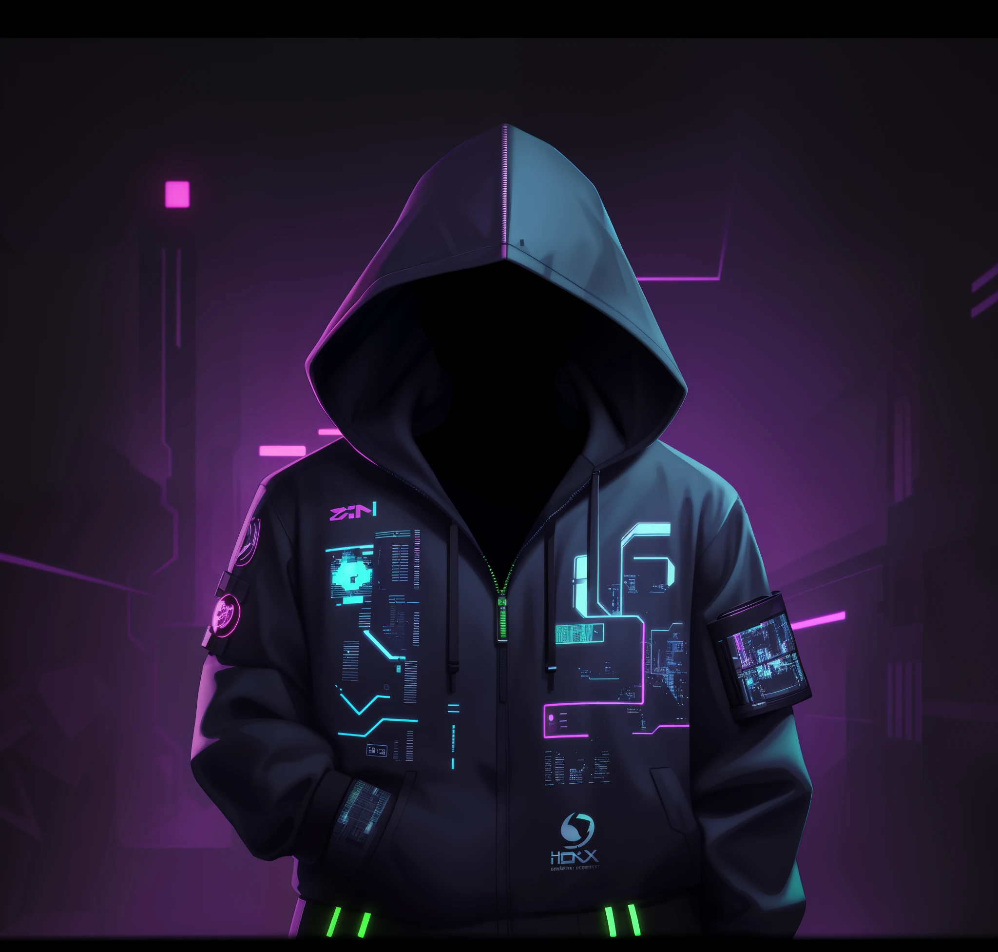 a hoodedie with a neon green background and a bright circuit, digital art style, cyber style, cyberpunk art style, 8k hd digital art wallpaper, has cyberpunk style, cyberpunk digital art, cyberpunk hacker with arms crossed, cyberpunk artstyle, wearing cyberpunk streetwear with arms crossed, hologram sci - fi hood, cyberpunk anime girl in hoodie, cyberpunk streetwear,  4K digital art, cybernetic background, arms crossed