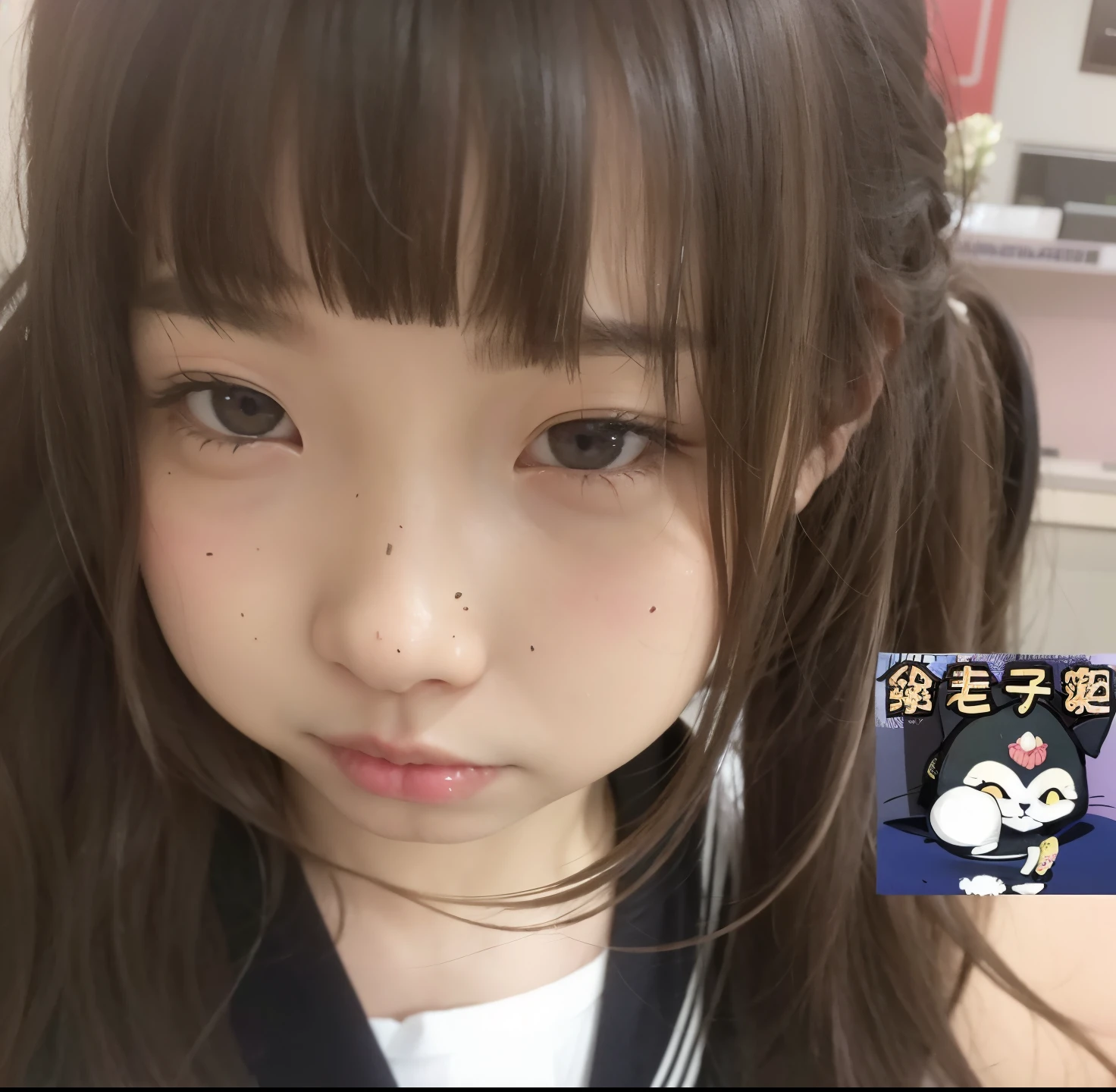 there's a girl with a cat nose piercing, Yoshitomo Nara, Chiho, Shikami, com nariz pequeno, Kotegawa Yui, bonito rosto de anime natural, 19-year-old girl, Menina anime na vida real, Shiori Teshirogi, ela tem um rosto bonito