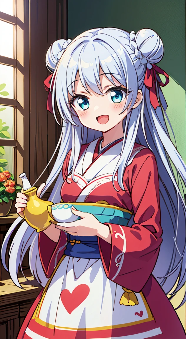 (masutepiece, Transparent air, Transparent eyes,Best Quality, Perfect Anatomy, High quality:1.4), absurderes, absolutely resolution, unbelievable Ridiculous, hight resolution, ultra-detailliert, Official art, Unity 8k壁纸, Kinetic typography,nice hand, Perfect hands, Detailed beautiful hands, Large_filesize, fulcolor, hight resolution, symmetric, exceptional, Best aesthetic, newest, Anime, very beautiful detailed body,The hair,faces,The eye, BREAK,  1 beautiful girl, 1girl in, (Cute:1.5),(Cool:0.8), (Beauty:1.5),(Chibi:0.5), (18 years old girl), (girl, Older sister, Unclear, Beautiful face of Japan:1.2) BREAK, (A detailed eye,Tsuriformes:1.2),(Silver hair,Long hair in a bun,Deco:1.8), Star eyes silhouette thick eyelashes, Double eyelids:1.2), cleavage,Swaying udder, large breasts, Clear skin, Beautiful skin, Shy, Erect ,Clear skin, Beautiful skin, Shy, gleaming skin,(best quality face),(Top quality glowing eyes),(The best smile,:D:1.45)

BREAK,Indoor, (Narrow waist), wide hips, polypropylene,(Happy,Smile:1.3), (((Cute Patchwork Quilt,kawaii room,Embroidery Accessories,)))(((Girly Goods,Cute Quilted Patchwork Toys,bow ribbon,Quilt Patchwork,basket))),

,BREAK,(((to stand))), In the garden, Daylight, Detailed background, The table,Showroom,tee,basket,bottles,butter,flower,a cake,food,hawke,] Knives,fruit,Cute glass teapot,raspberry,Fruit Pound Cake,fruitcake,Fruit tart,apple pie,daisy,veggies,......jar,vases,bottles,Leaves,Lemon cake,Lily_(flower),Apron,Kotaheko Address, (((((head-on))))),Waterfall,depth of fields,

 BREAK,wakame,wakame,wakame,(Cowboy Shot:1.4), 

BREAK,(Blurry background:1.3),(absurderes, hight resolution, Super Detail Art),cel shading,Clear Color, Lonely optical effect, Beautiful pictures, Bright glow, mystic atmosphere,(Close-up of girl:1.1), Mystical light particle effect,manga influence, clean line drawings,