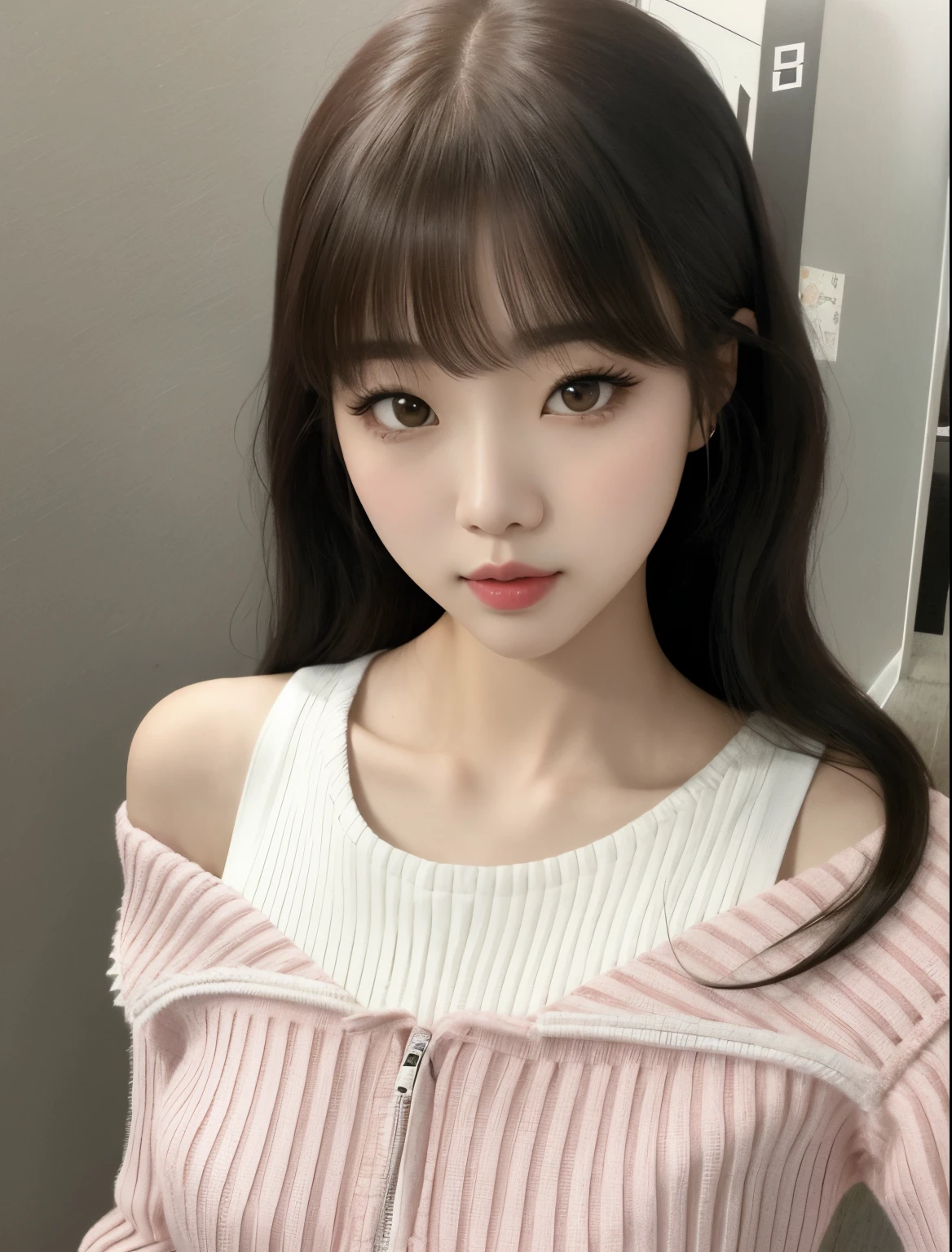 un primer plano de una mujer con cabello largo que llevaba un top rosa y blanco, ulzzang, Lalisa Manobal, Chica coreana, con flequillo, Cabello limpio con flequillo, Lalisa Manoban de Blackpink, Hermosa joven coreana, Hermosa joven coreana, El Corte Hime, Jinyoung Shin, Joven y adorable rostro coreano, Hermosa mujer surcoreana, Jaeyeon Nam