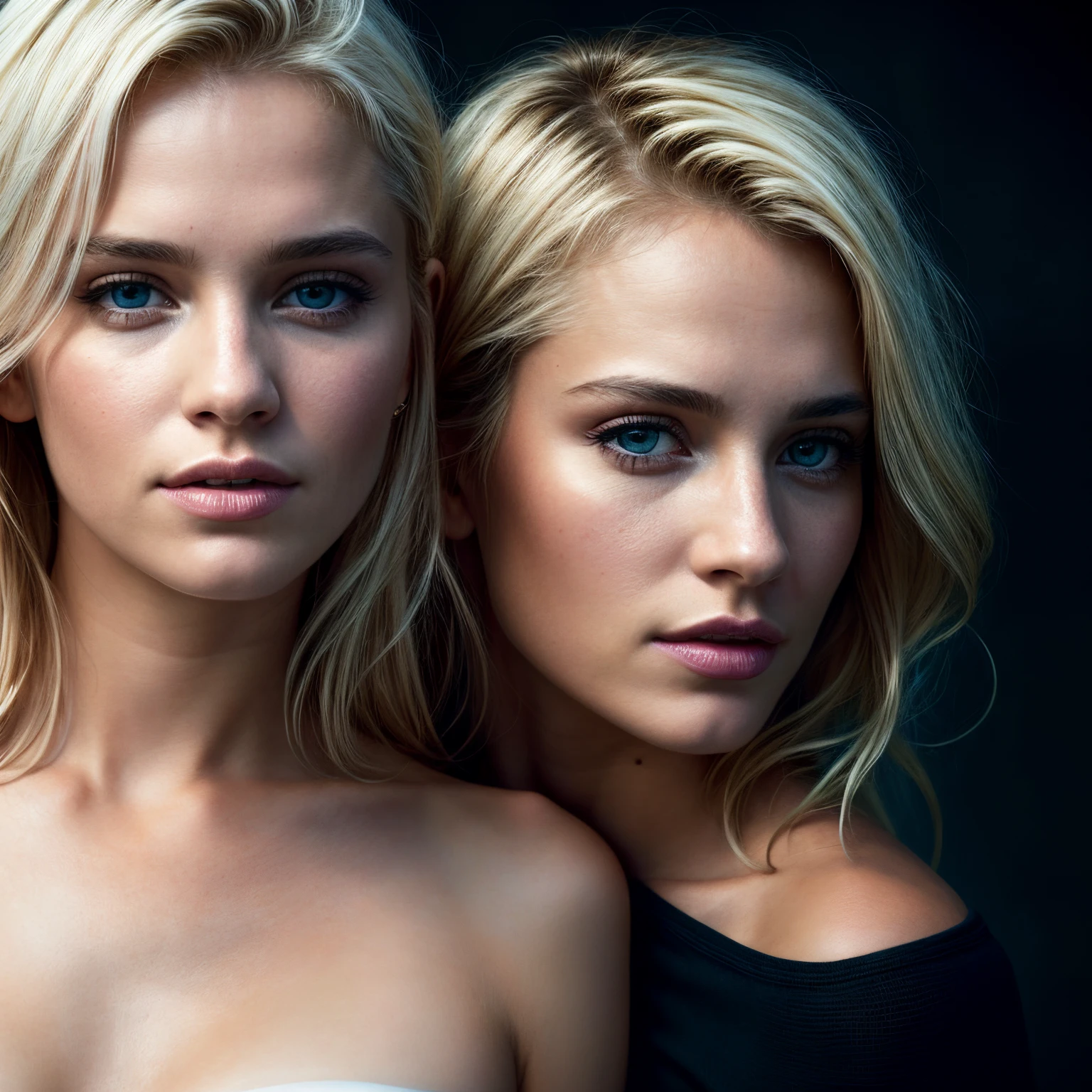2 beautiful 20 year old white blonde female college girls, showing, (full body), nude, naked, ((slim, 34 C bust)), photorealistic, photo, masterpiece, realistic, realism, photorealism, high contrast, photorealistic digital art trending on Artstation 8k HD high definition detailed realistic, detailed, skin texture, hyper detailed, realistic skin texture, armature, best quality, ultra high res, (photorealistic:1.4),, high resolution, detailed, raw photo, sharp re, by lee jeffries nikon d850 film stock photograph 4 kodak portra 400 camera f1.6 lens rich colors hyper realistic lifelike texture dramatic lighting unrealengine trending on artstation cinestill 800,
