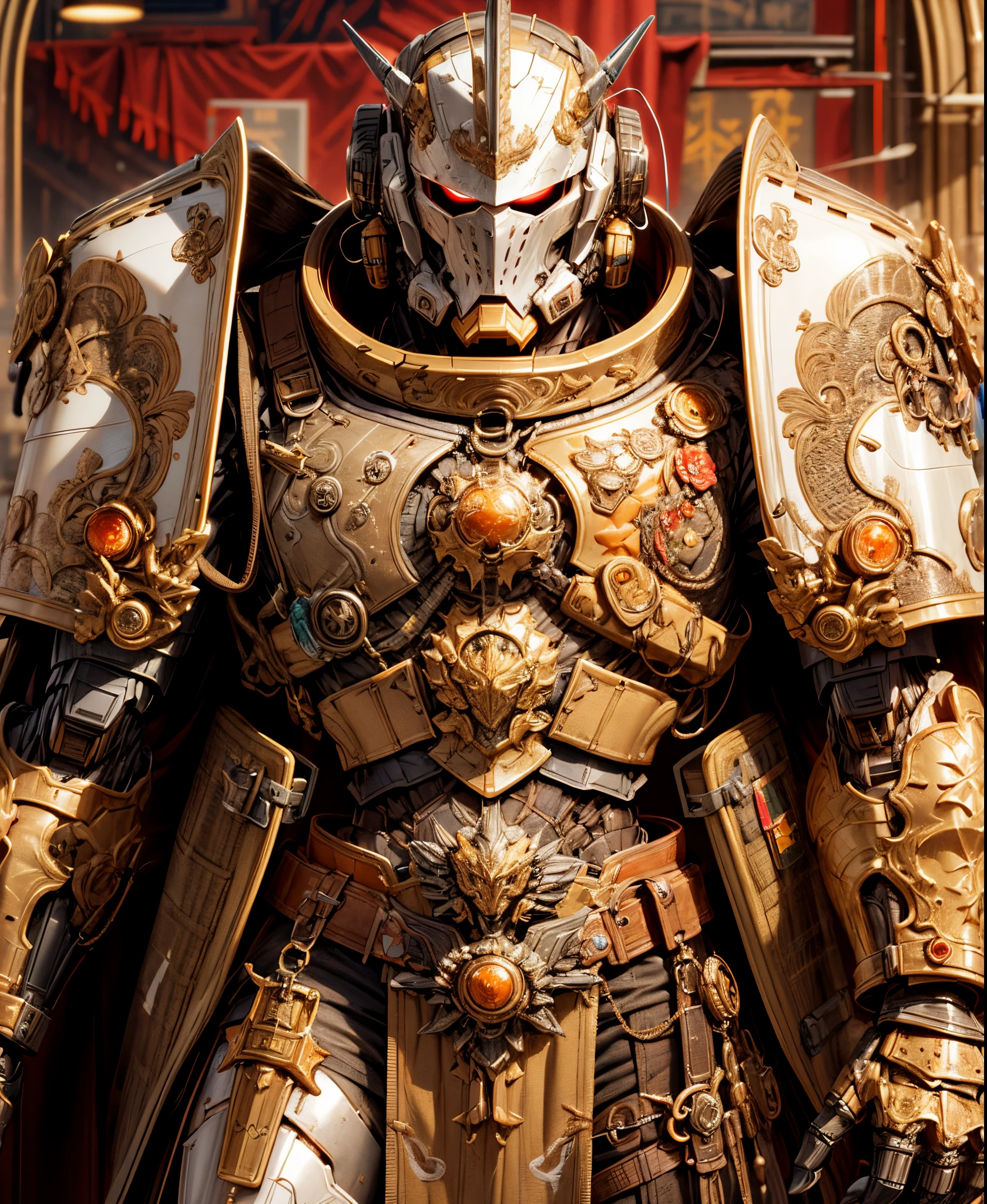 (((An epic and visually stunning digital anime masterpiece featuring a sylphlike masculine ((male:1.5)) decorated military dieselpunk cyborg soldier clad in a sleek yet tactical armored yet decorated leather military trench coat:1.2))), (((flat masculine male chest:1.5, full head covered by a mechanical mecha knight helmet with a narrow visor:1.5))), (((the character adorned in a (scifi tactical armored open front trench coat with a built in exoskeleton) (over a form fitted armor plated yet super sleek and revealing under suit with waist cut outs), the armor plating on the upper arms and shoulders beautifully engraved))):1.4. The image showcases the intricacies of the character’s armor and clothing:1.5, ((capturing their flamboyant essence and heavy mecha aesthetic:1.2)). The character also possesses an androgynous charm, (((with slim yet heavily muscled physique:1.2, sylphlike with a sleek waist, toned yet beautifully sleek cybernetic arms:1.3, mechanical arms and legs:1.3, mecha muscles:1.3))), looking at viewer, (((brass metal armor and brown leather, dieselpunk:1.3))), (((depth of field, cinematic lighting, chromatic aberration, ray tracing, UHD, masterpiece, no hair, super detail, high details, high quality, award winning, 8k, highres)))