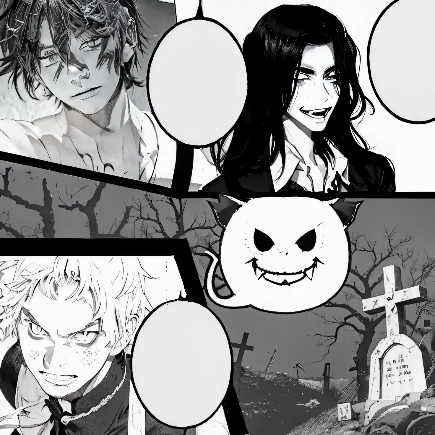 Demon moon, anime boy, manga, style halloween manga style