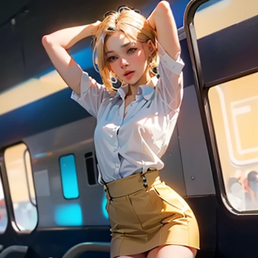 (((Highest quality, Great quality,32K))), (((RAW Photos, Realistic))), Unbelievably absurd, Very detailed, delicate, Flashy and dynamic depiction, Galaxy Express 999, Material, Long Hair, Blonde, Fur trim, Black Hat, Fur is, dress, Dynamic Angle、Beautiful and cool woman, Very large breasts bigger than a face, sad, Fleeting, Melancholic expression, Sharp eyes, Sharp Face, Slender and perfect proportions, Tight waist, Long eyelashes, Detailed pupil, Detailed skin texture, Background Galaxy, night, Station platform, Steam locomotive station, luggage, ((Cinema lighting))