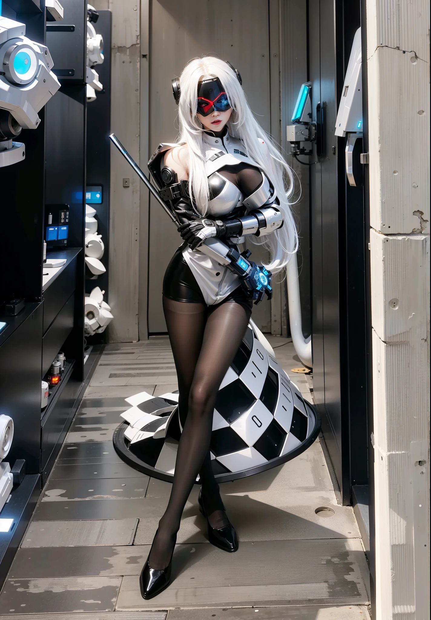 Fantasy cyberpunk world,1 Mechanical Miracle,Robots defend world order;Samurai mechanical armor,Equip transparent weapons,Streamlined black and red design,wearing in black cloak,A big part of a 1-person robot,Art of the highest quality,8K ultra-high resolution,动态照明,cinematic splendor,Vibrant colors,Wearing a high-tech steel suit,Wearing a cyberpunk space helmet,Luminous mechanical protective mask,High-tech tactical clothing of the future