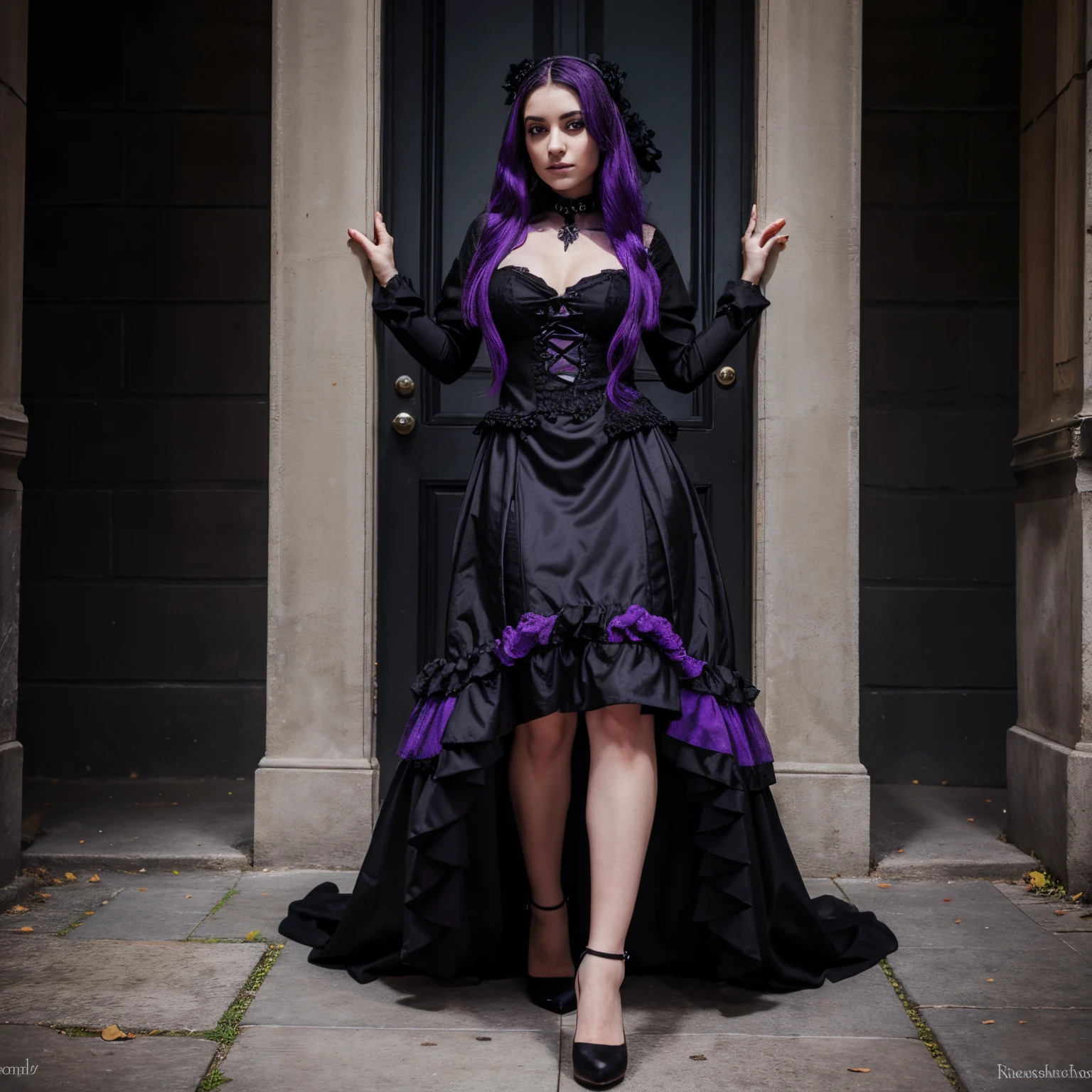 gothic black and purple dress full body girl