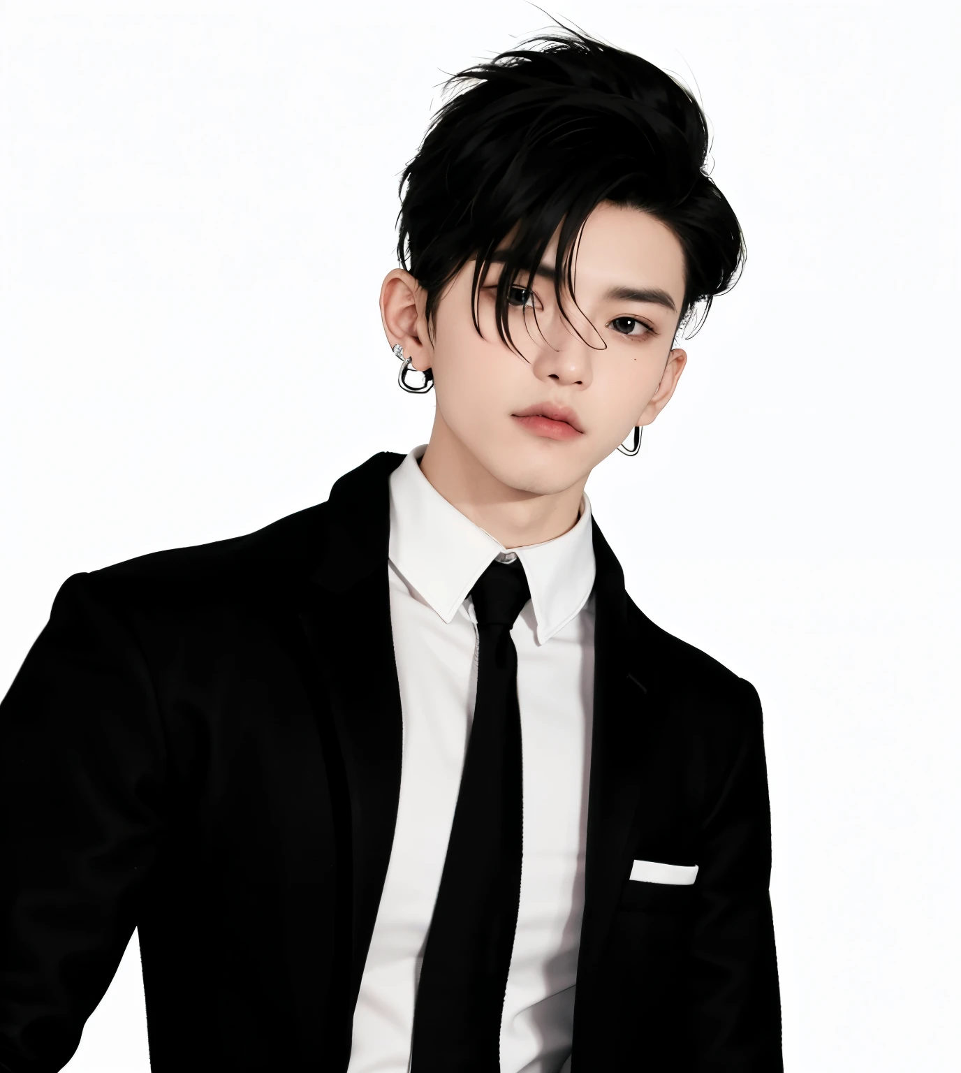 there is a man in a suit and tie posing for a picture, inspired by Gang Se-hwang, inspired by Kim Deuk-sin, imvu, inspired by Sim Sa-jeong, inspired by Jang Seung-eop, wearing black suit, inspired by Aleksander Gine, inspired by Dean Roger, wearing a black suit