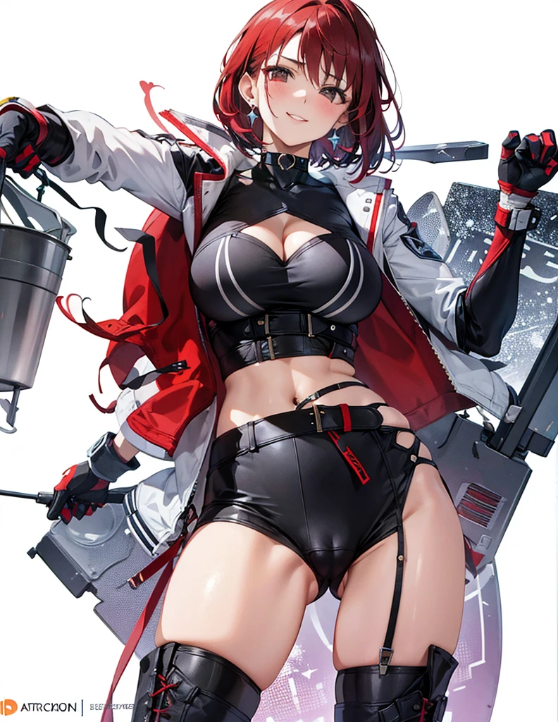 {nsfw}+++++++++++++, big breast, pelvic_curtain, cleavage, cameltoe, delinquent, (sukeban), mature_female, blush, mature, older woman, 25 years old, Sukeban teacher outfit, (1girl, solo female, solo, solo focus)++++,choker, sukeban school teacher, long_sleeves, open jacket, blue jacket jean, light skin tone female, full body, jacket, biker jacket, tape, arm_support, gloves, red_gloves, bridal gauntlets, nail polish, boots, hioots, black_footwear, fighter outfitfull body, hourglass, mature face, cheeky smile, cheeky face, wrinkles, (red hair, short hair, bob cut, earrings, ear piercings), red eyes, realistic, (fighting art, Martial arts, standing, fighting_stance, fight, fighting), extra colors, 2D, megapixel, perfectionism, accent lighting, full HD , (Masterpiece:1.2), (full-body-shot:1),(cowboy shot:1.2), (Highly detailed:1.2),(Detailed Face:1.2), Colorful, A detailed eye, (Detailed landscape:1.2), (natural lighting:1.2), ((sukeban school teacher)) by Vincent Di Fate: Aidyllery, Anamorphic Shot, , rule of thirds, face by Artgerm and WLOP,