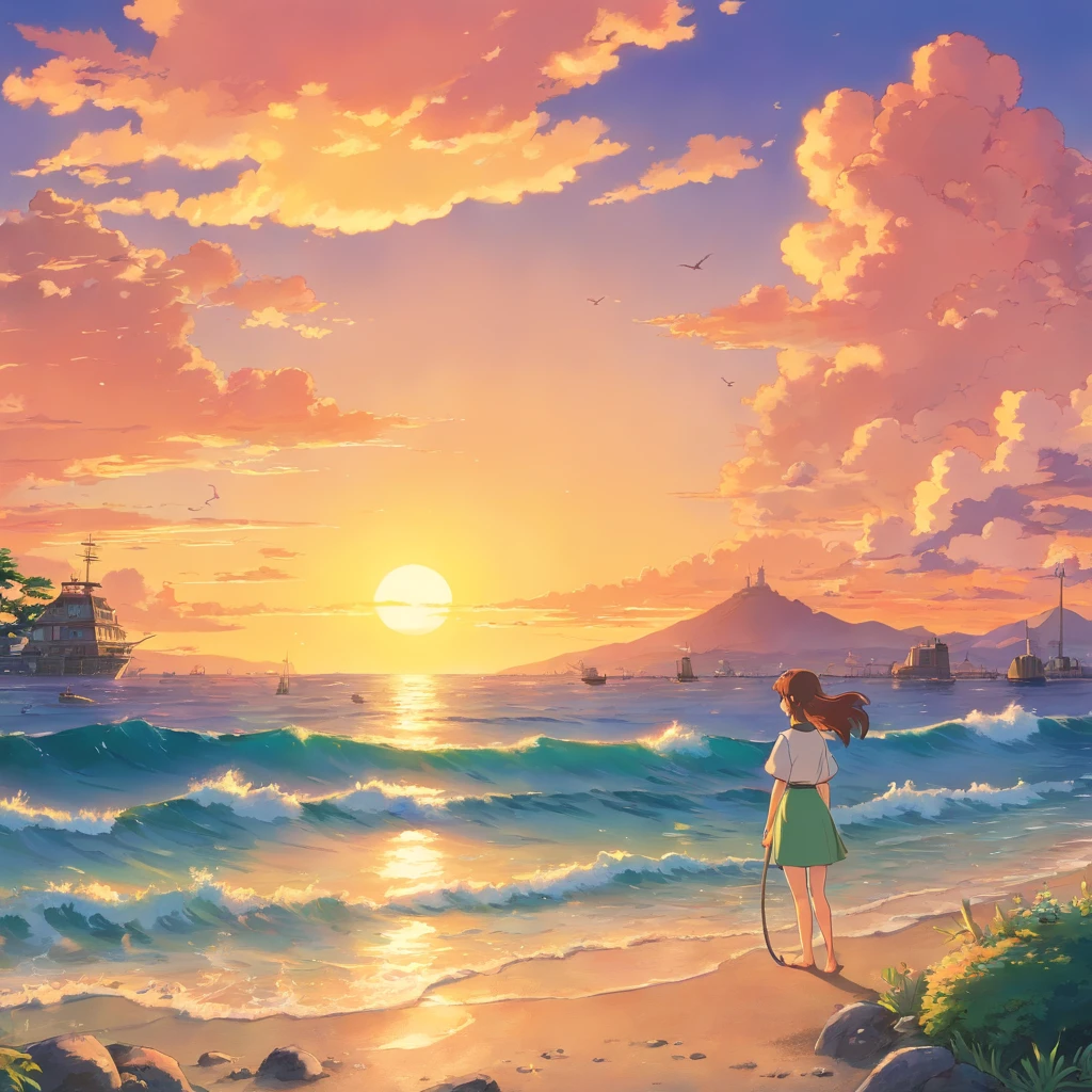 bay, sunset, mermaids
