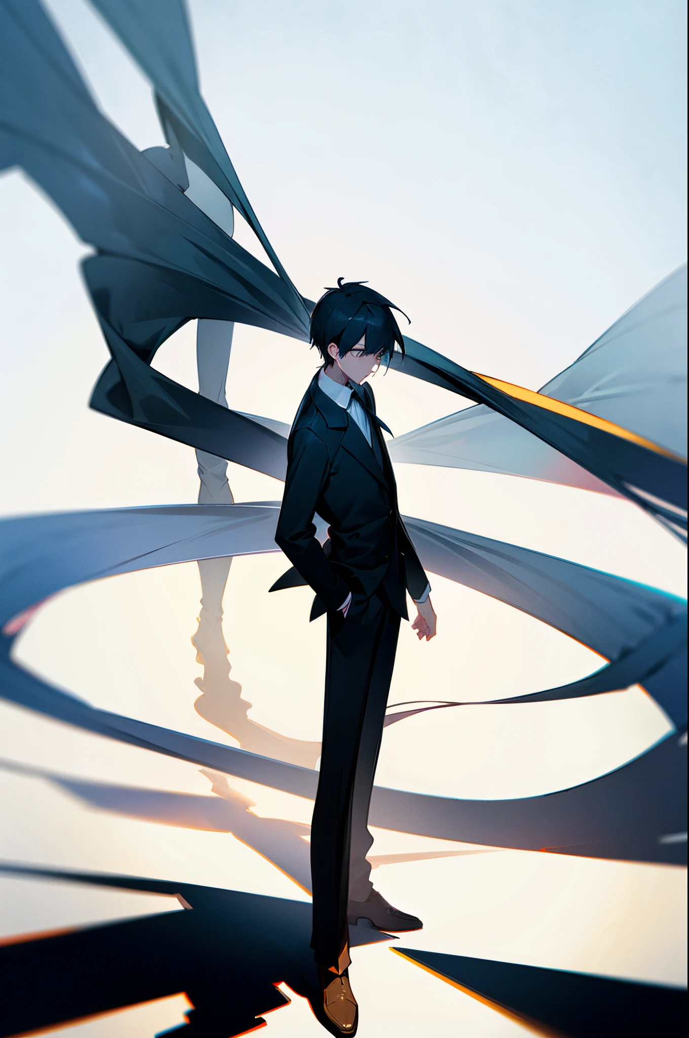 (best quality),(2D silhouette of a human), white background, anime style, ( boy), slender figure, (dressed casually),(soft shadows), (sharp focus), clean lines, dynamic pose, standing, facing