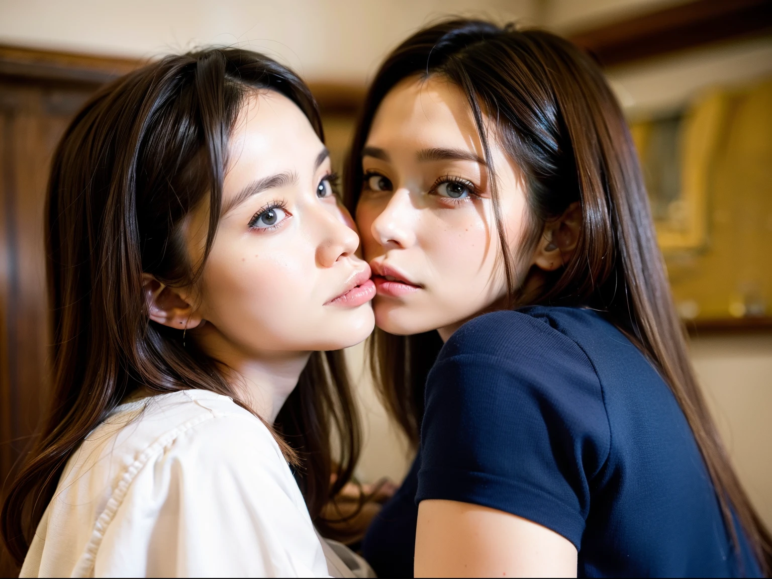 nudde　Pupils　Identical twin sisterrench kissing
