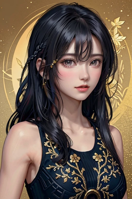 (masterpiece、top-quality、top-quality、Official art、Beautifully Aesthetic:1.2)、(1girl in)、Extreme details、colourfull、highestdetailed、Official art、Unity 8k壁纸、ultra-detailliert、Beautifully Aesthetic、Beautiful fece、masterpiece、top-quality、(Zentangle、a Mandala、Tangles、Entanglement)、Holy Light、Gold leaf art、glitter drawing、PerfectNwsjMajmagic、(shorth hair:1.2)、(Beautiful hairstyle:1.4)