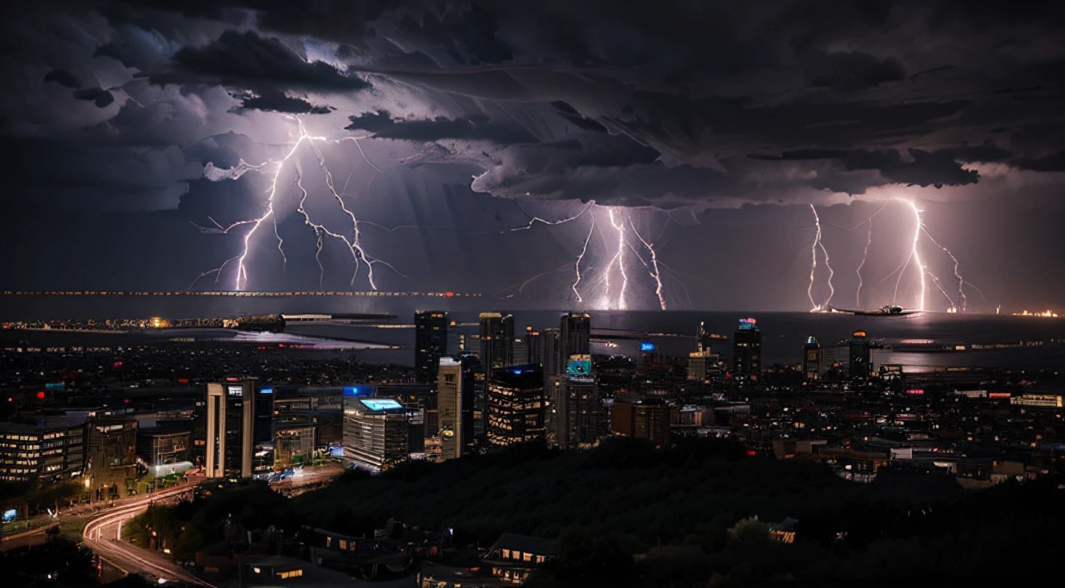 Lightning storm over city