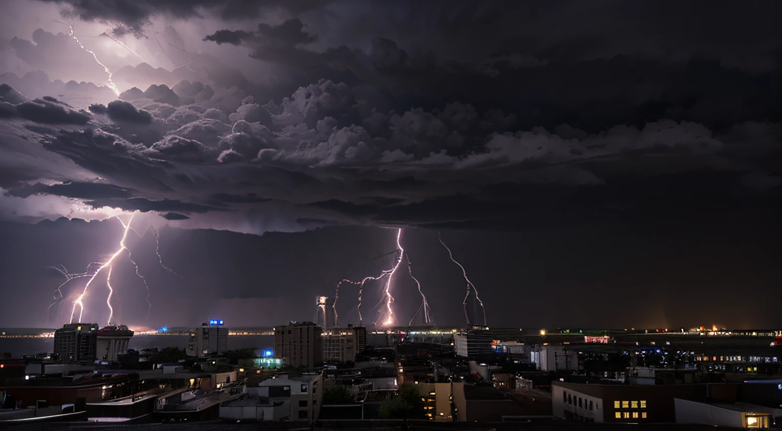 Lightning storm over city