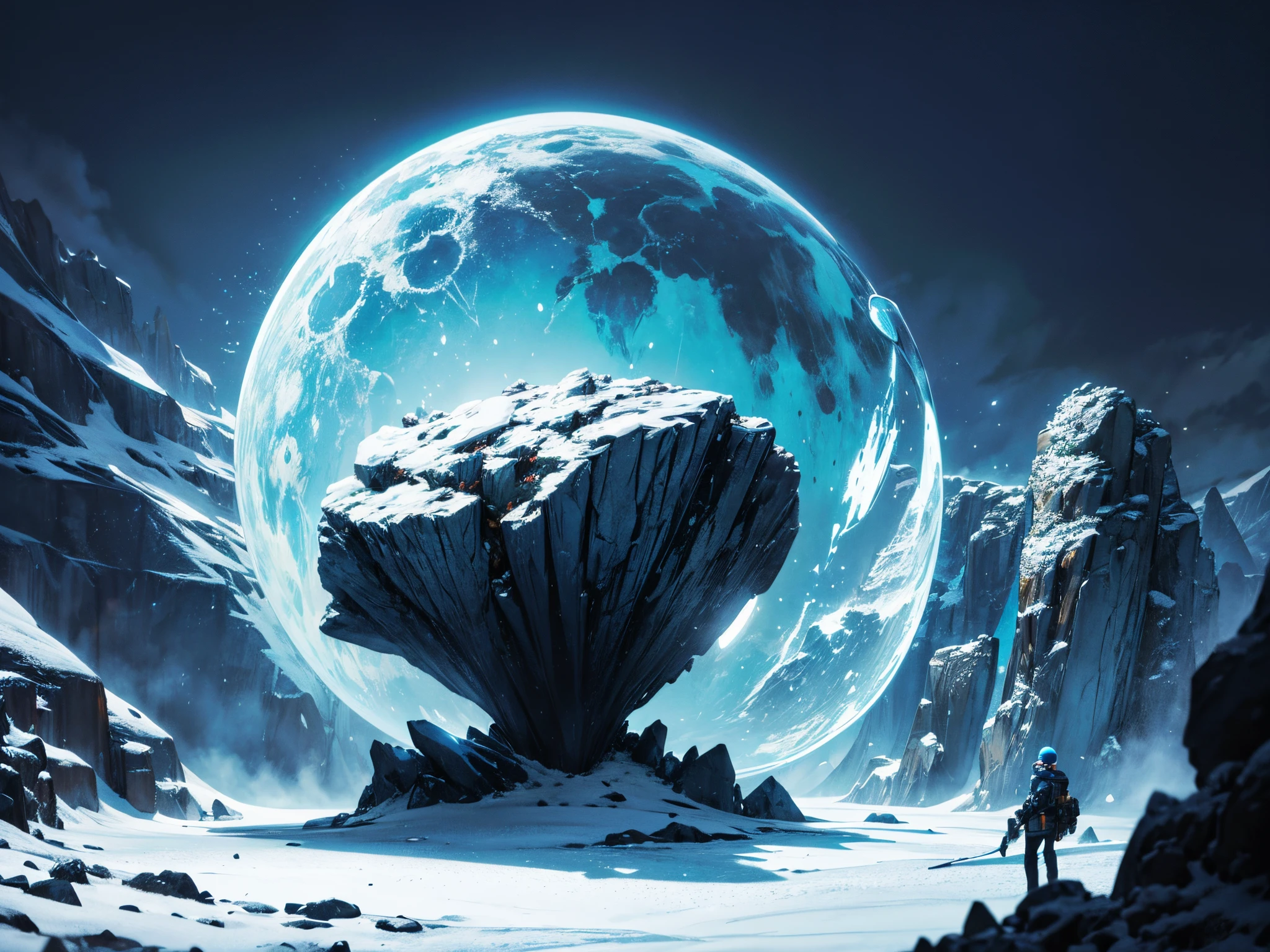 3D illustration of a cold desolate planet with a large 3D heart shaped portal where through the portal is a beautiful garden of roses covered in dew in the morning sun, Gold color, electric indigo color, hunter green color, navy blue color, red 256, (sharp lines), bold ink lines, strong outlines, bold traces, high contrast, (professional vector), best quality, semi-gloss colors, medium lights, medium shadows, low levels.